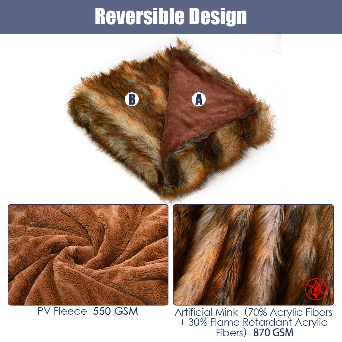 Faux Fur Throw Blanket, Ultra Soft Fuzzy Bed Blankets 