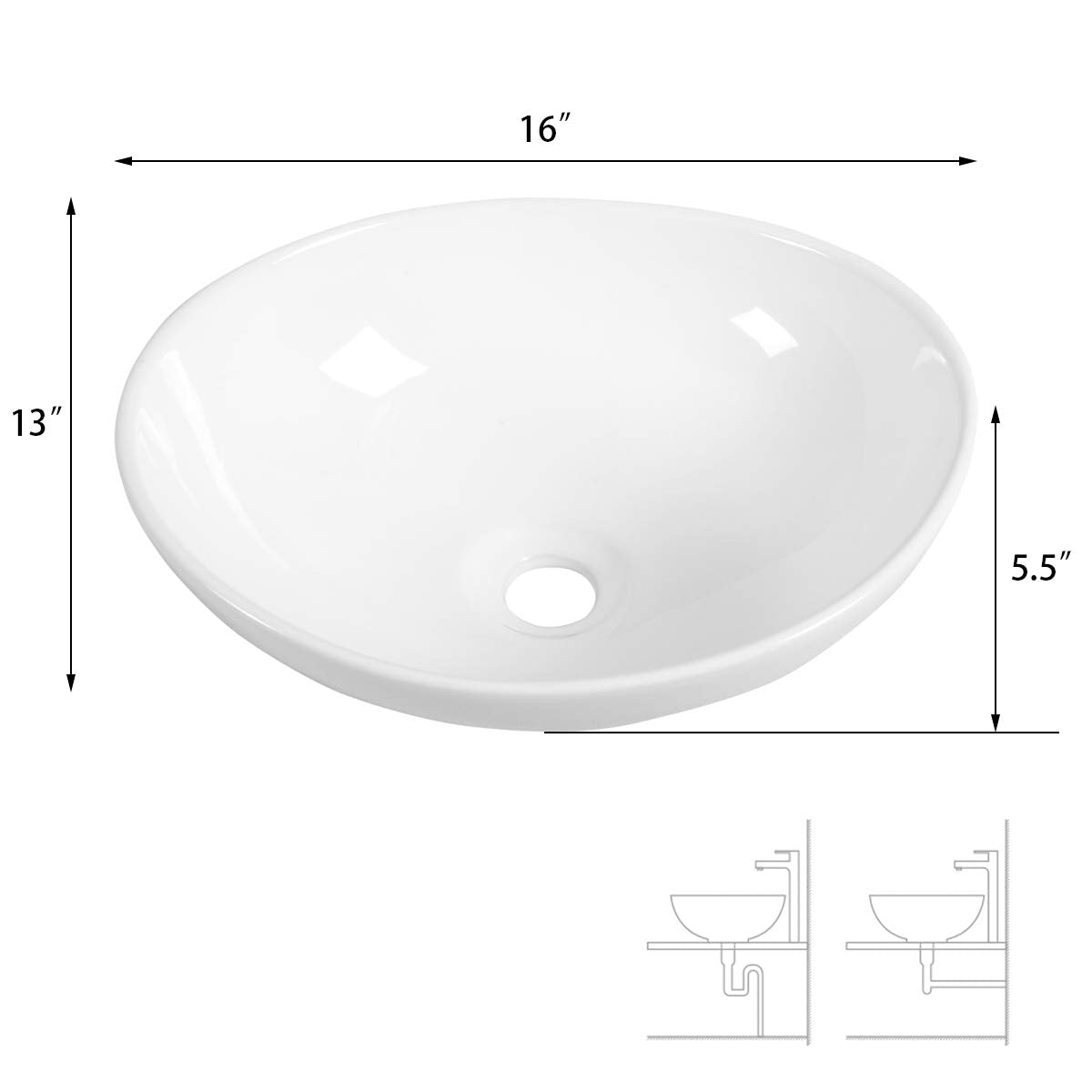 Giantex Vessel Sink 16x13 Inch Basin Porcelain W/Pop Up Drain Oval Bathroom Ceramic Sink Bowl 