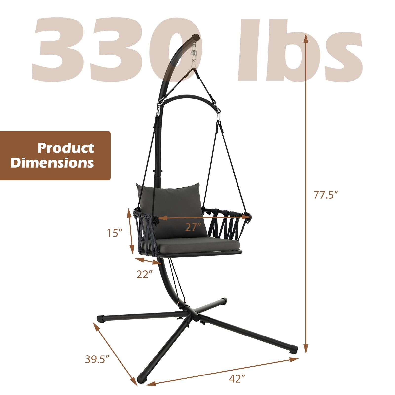 Giantex Hanging Swing Chair W/Stand, Cozy Seat & Back Cushions 