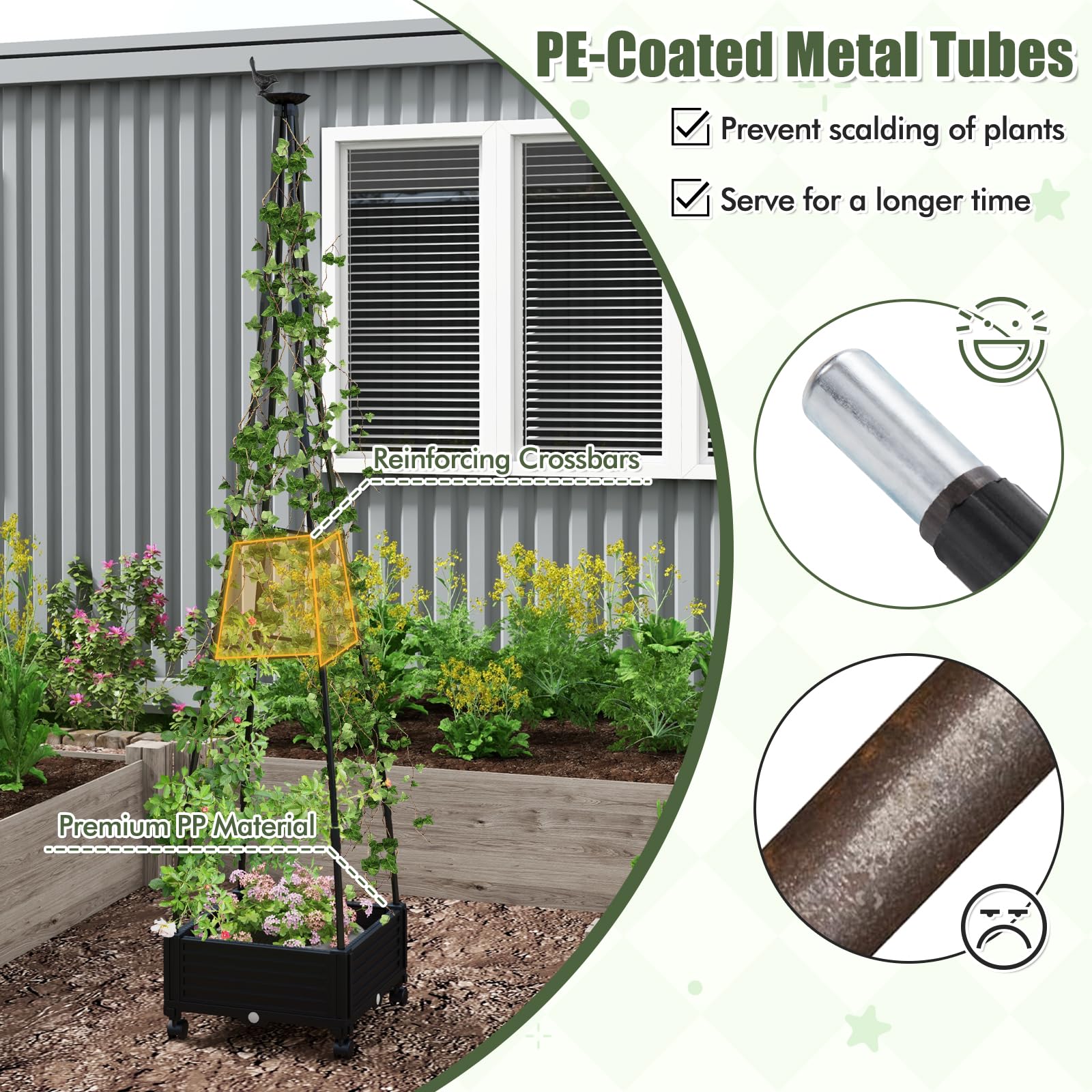 Giantex Rolling Raised Garden Bed with Climbing Trellis 