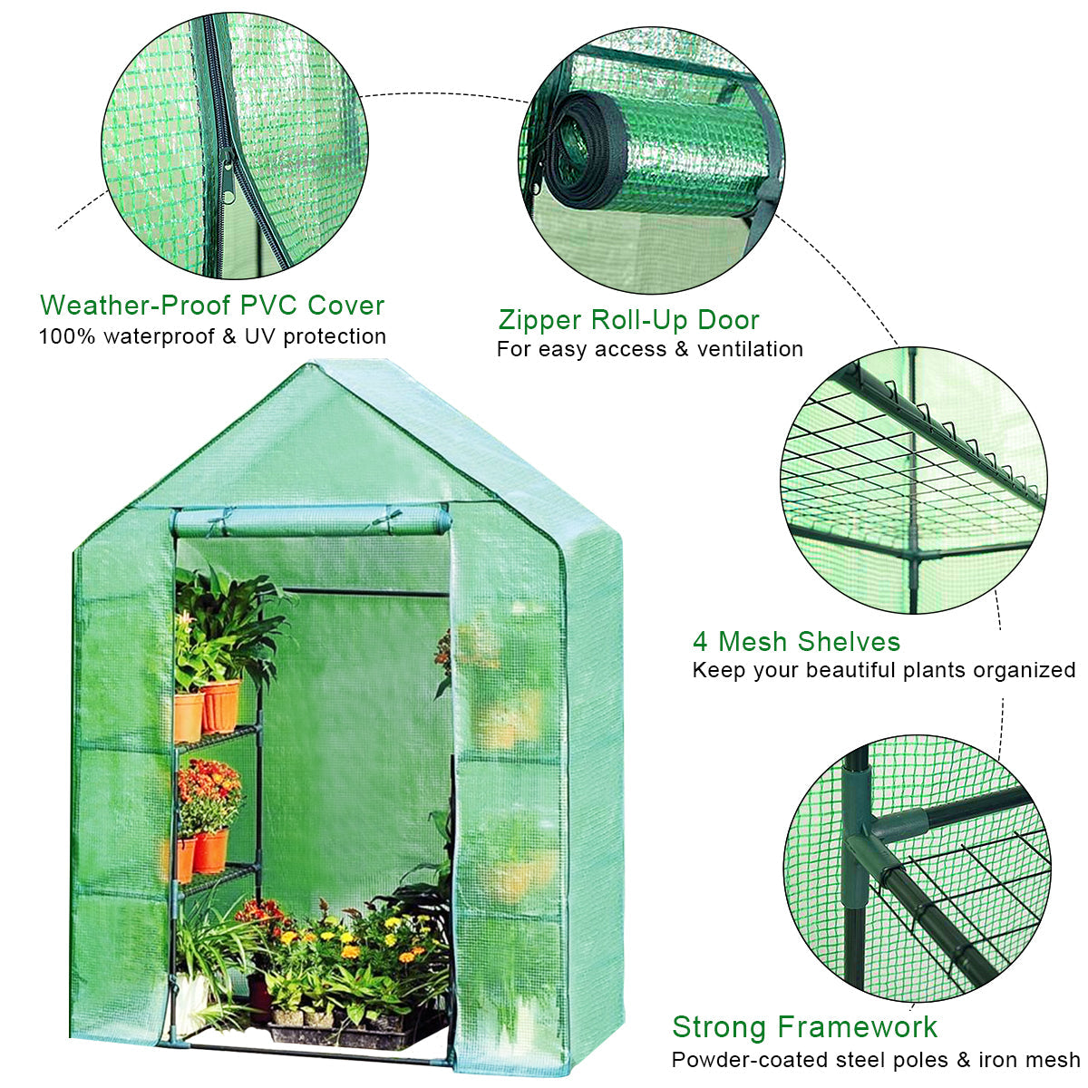 Greenhouse Outdoor Large Walk-in Plant Green house for Plants (Green) 