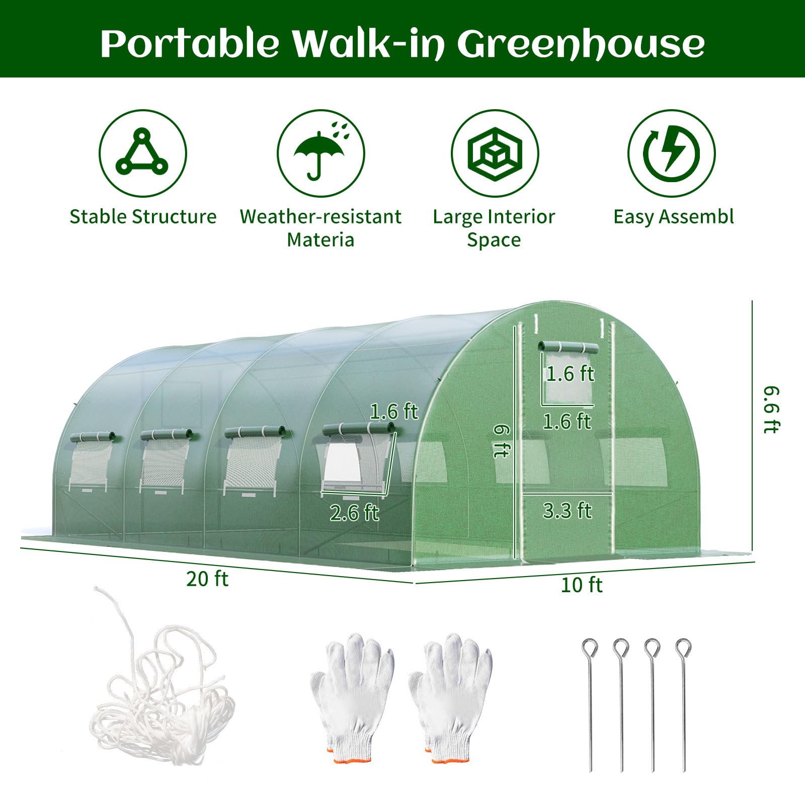 Giantex Greenhouse, 20 x 10 x 6.6 FT Large Walk in Greenhouse Outdoor 