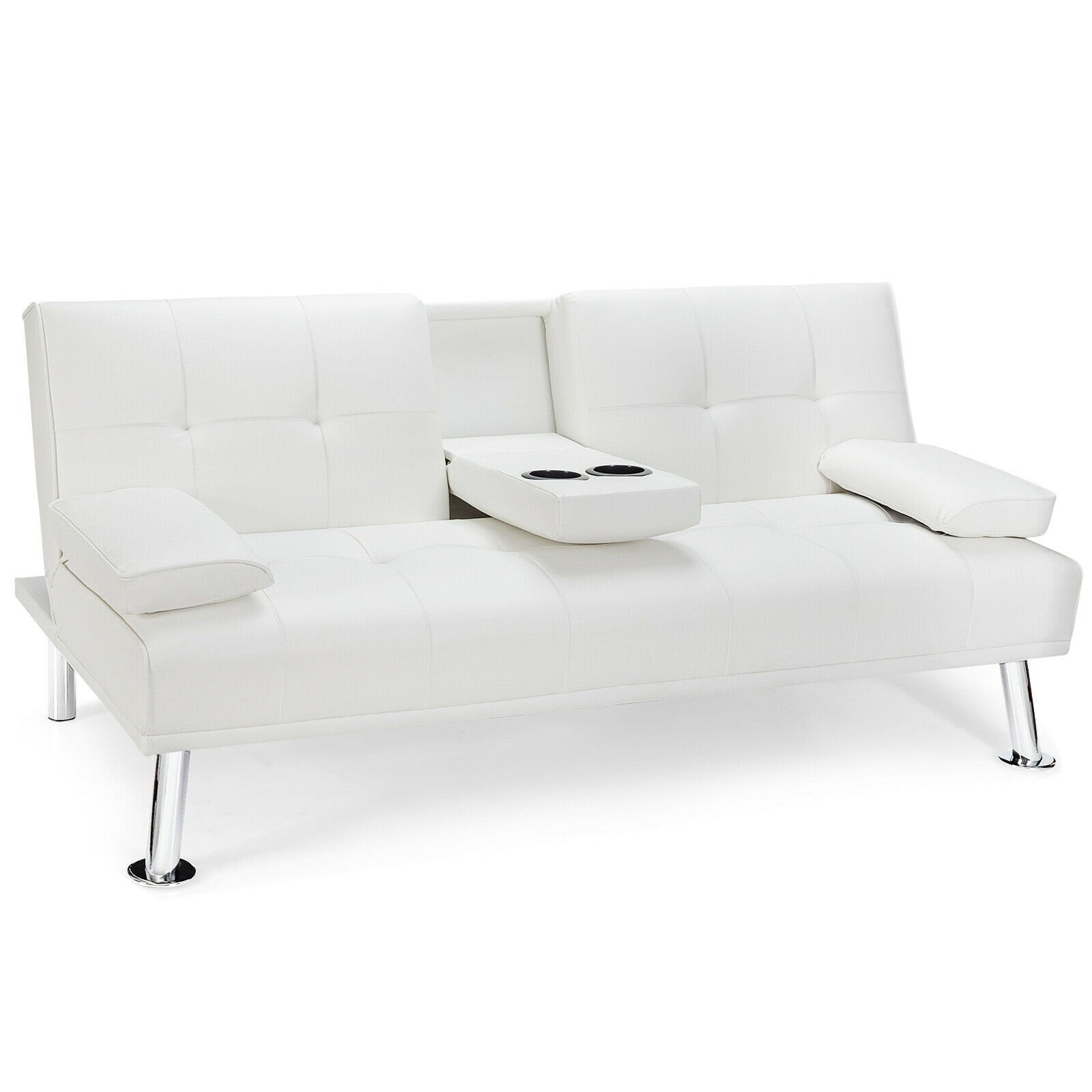 Giantex Modern Convertible Futon Sofa Bed,2 Cup Holders, Backrest Adjustable 