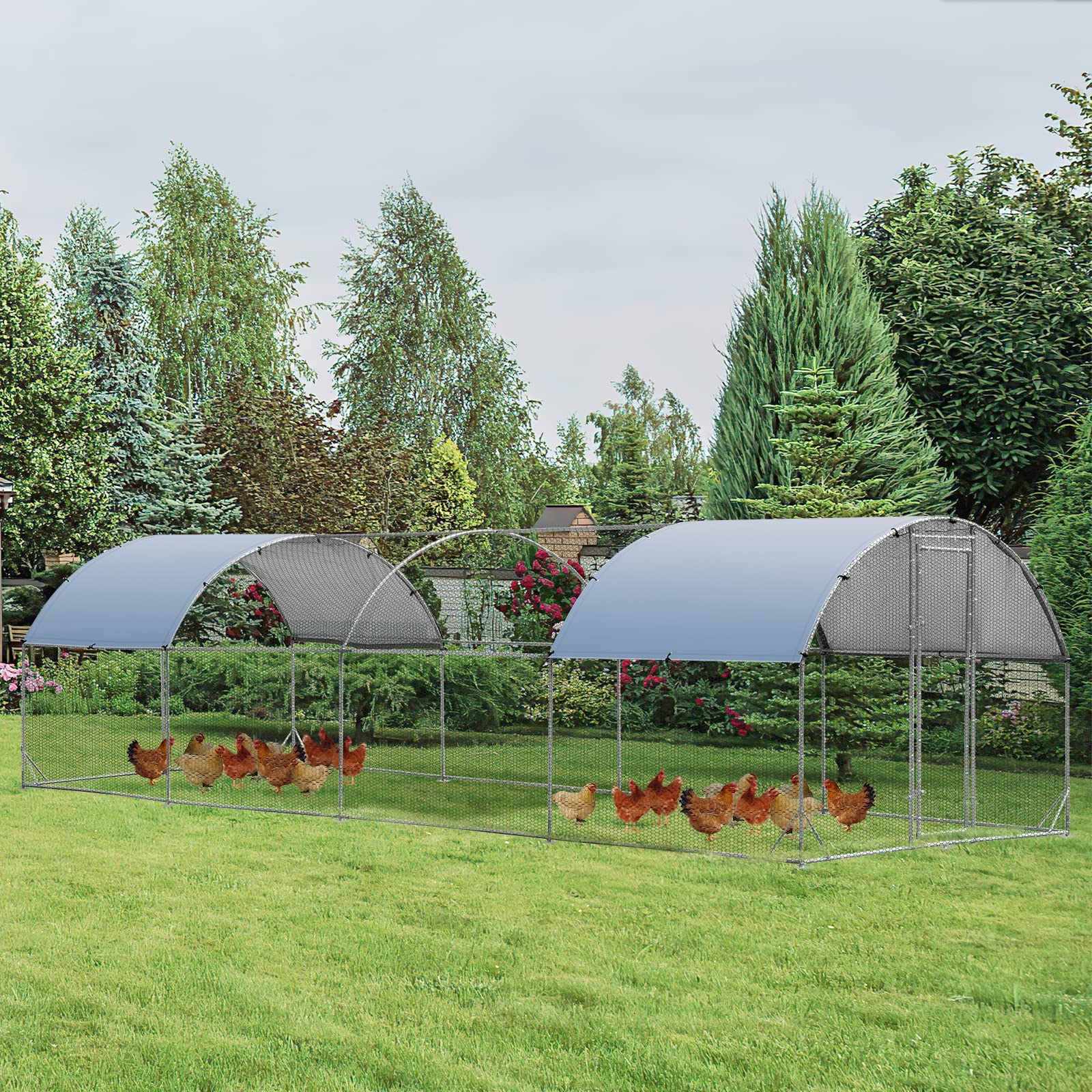 Giantex Large Metal Chicken Coop, Dome Shaped Poultry Cage Hen Run House Rabbits Habitat for Backyard Farm Outdoor 