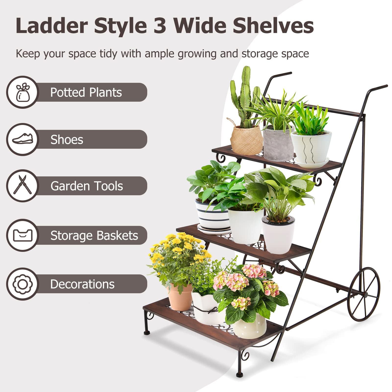 Giantex 3-Tier Metal Flower Cart 