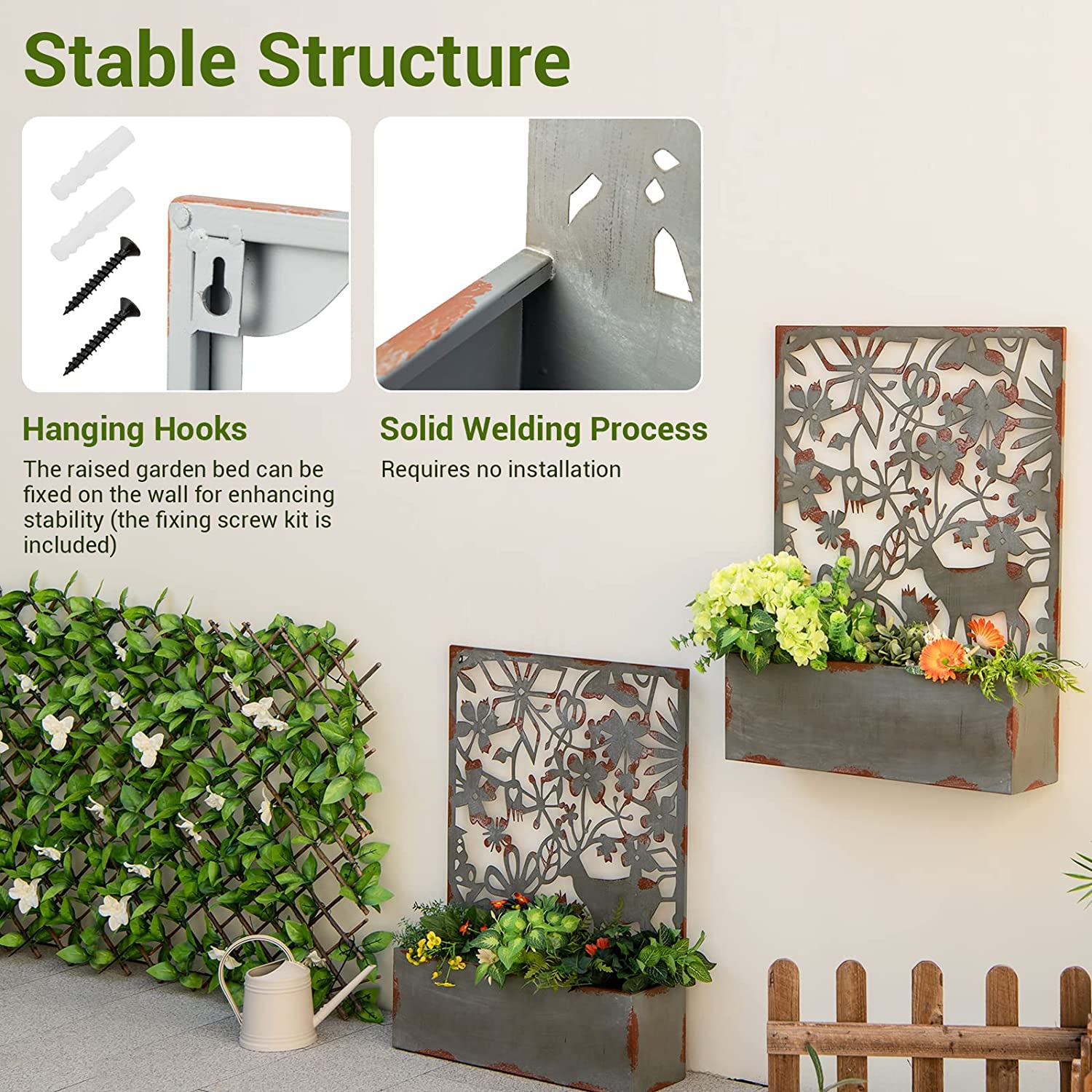 Giantex Raised Garden Bed with Trellises, Freestanding Retro Planter Boxes Set of 2 