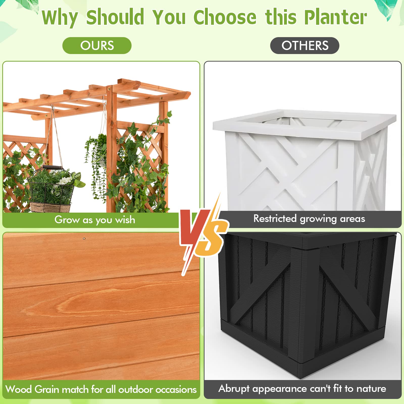Giantex Raised Garden Bed with Trellis, Wood Planter Box with Roof & Side Trellis, Drain Holes 