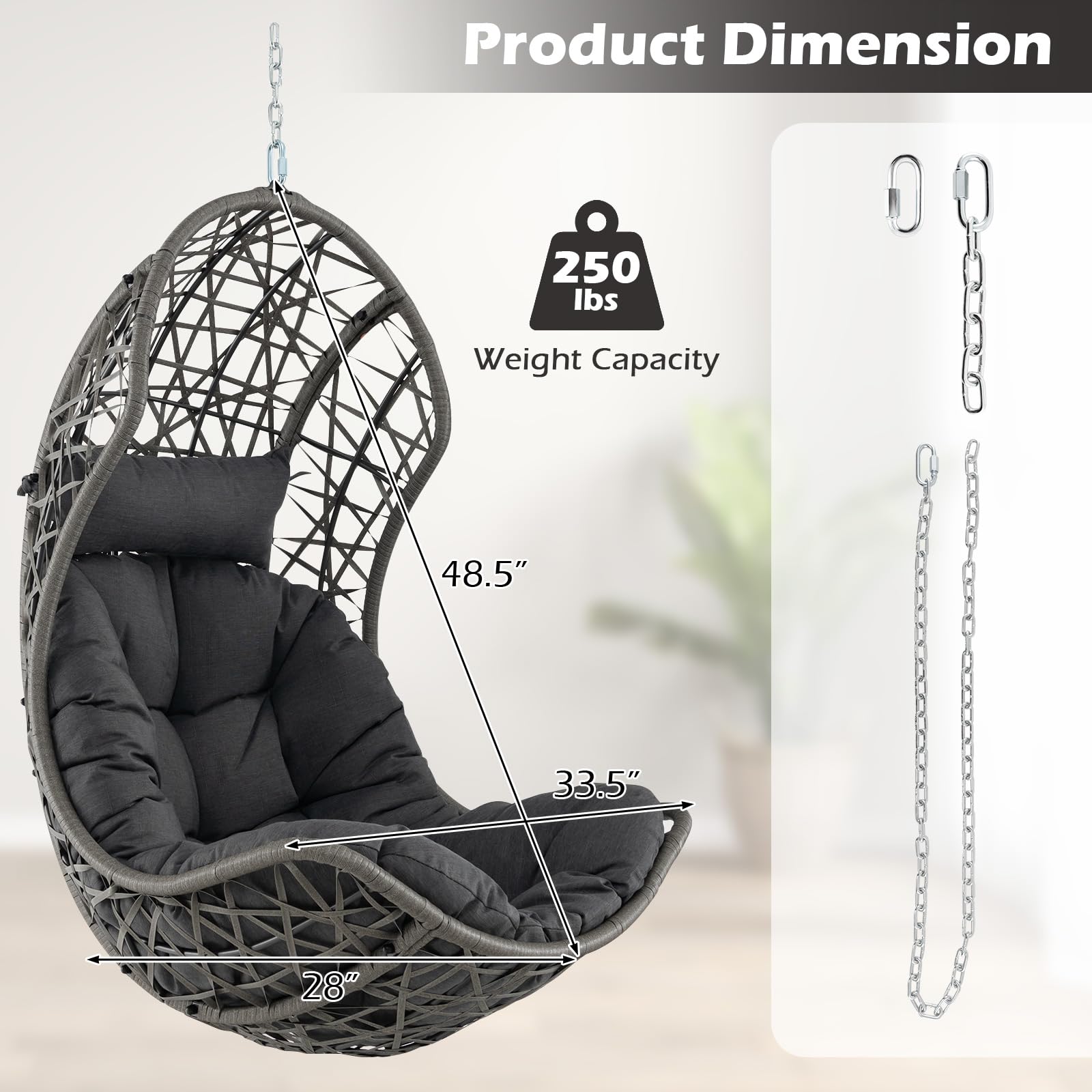 Giantex Swing Egg Chair Outdoor - PE Rattan Hammock Chair with Soft Pillow, Cushion, Metal Frame, Hanging Accessories 