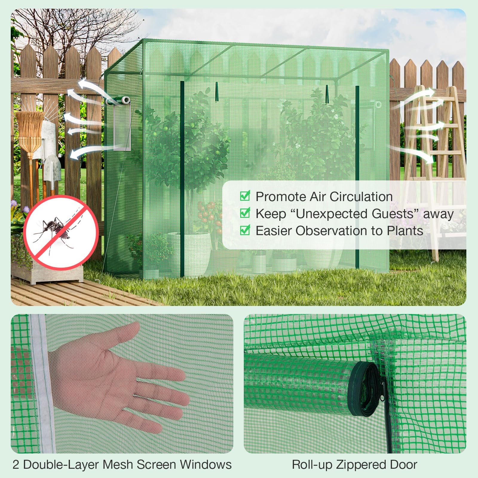 Giantex Walk-in Greenhouse, 4 Ground Stakes & Ropes, Outdoor Portable Mini Greenhouse w/ PE Cover 