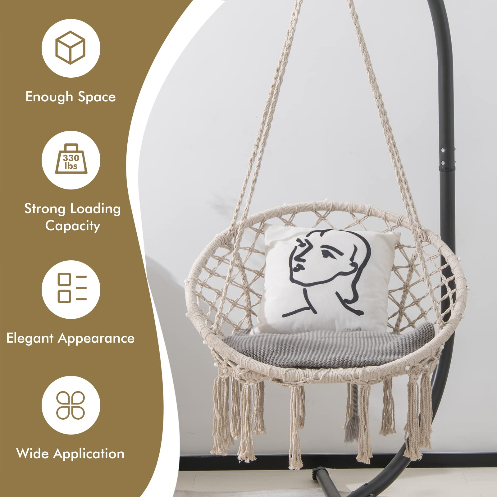 Hammock Chair with Led Lights | 330 Lbs Weight Capacity Hanging Chair for Indoor and Outdoor Use Swing Chair