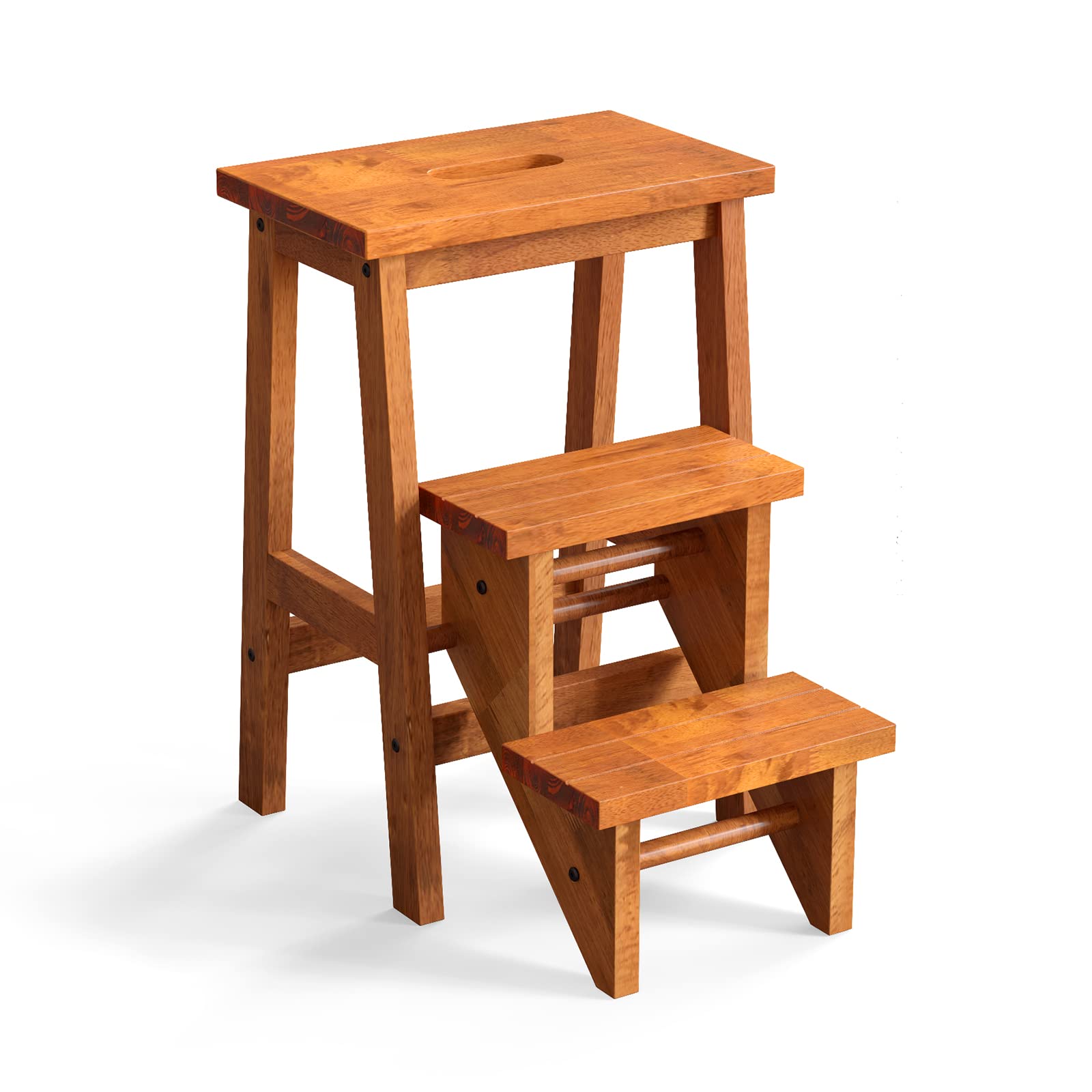 Giantex Folding 3 Tier Step Ladder, Multifunction 3-in-1 Wood Step Stool with Anti-Slip 