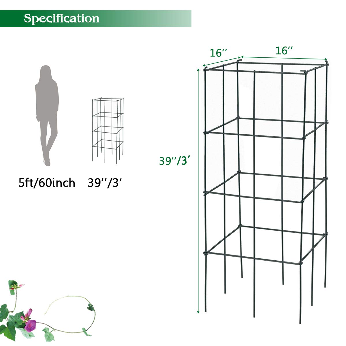 Giantex Pack of 4 Plant Cage Support, Tomato Stakes and Cages (16''Lx 16''Wx 39''H (4 Pieces)) 
