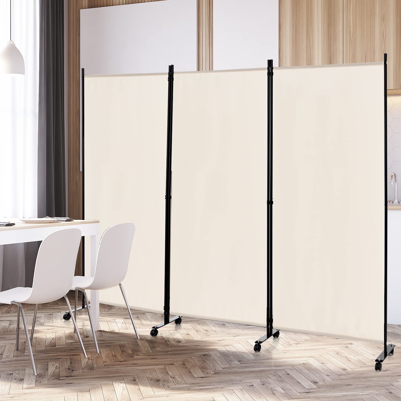 Giantex 3 Panel Room Divider with Wheels, 103''W x 71''H Folding Privacy Screen