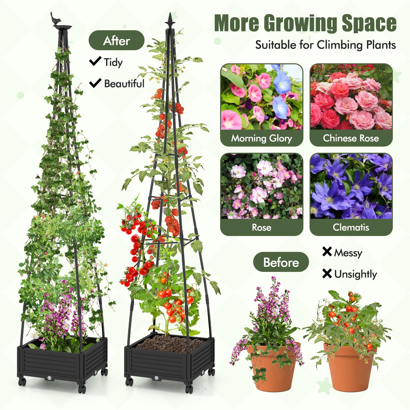 Giantex Rolling Raised Garden Bed with Climbing Trellis 