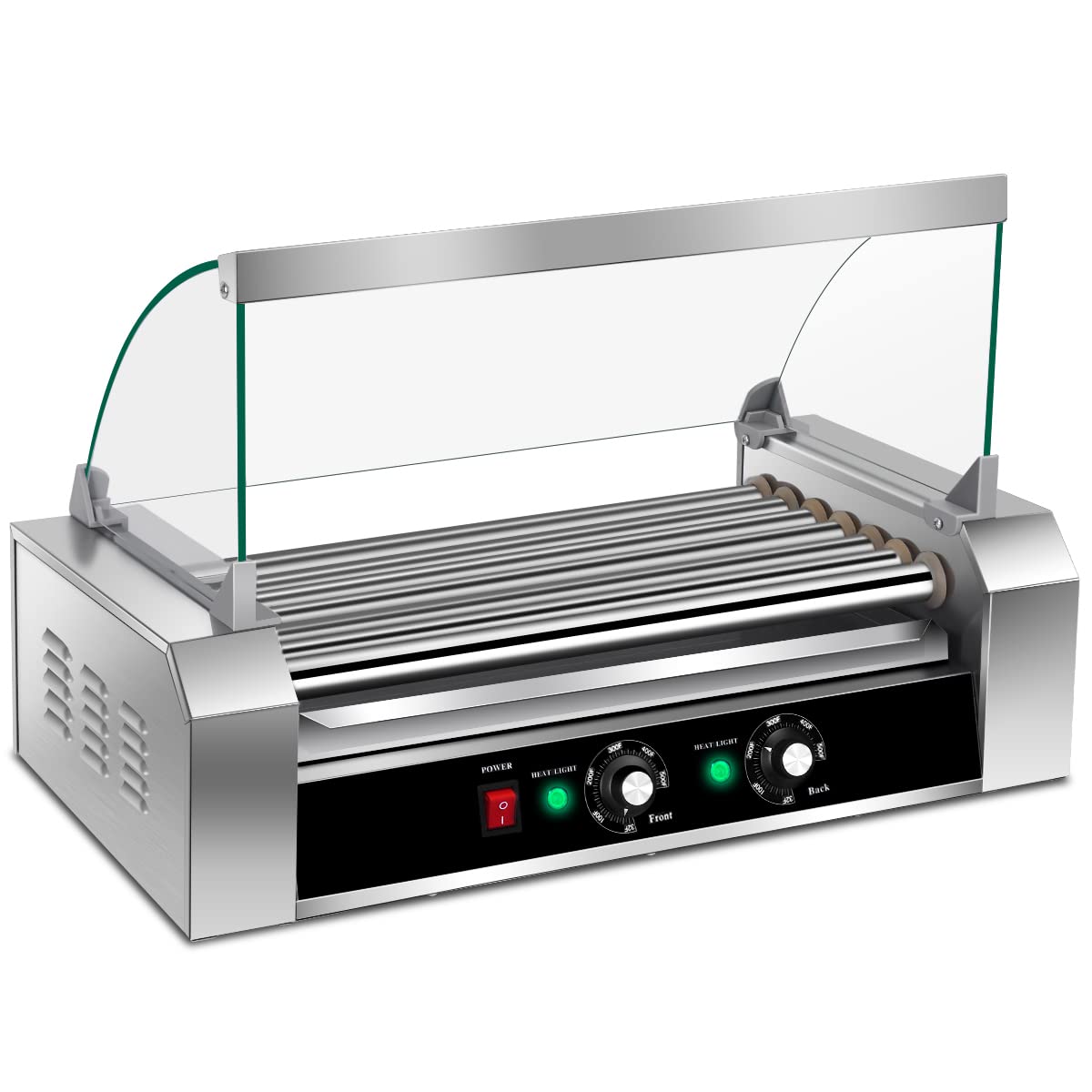 Giantex 7 Non-Stick Rollers 18 Hot Dog Sausage Grill Cooker Machine with Removable Stainless Steel Drip Tray and Glass Hood Cover 