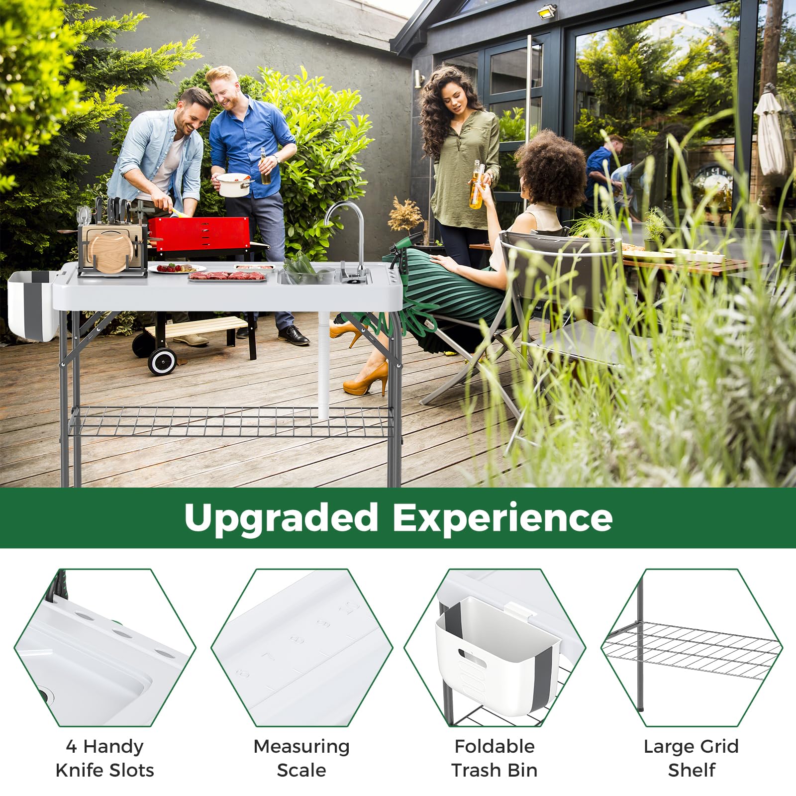 Giantex Folding Fish Cleaning Table, Fillet Cutting Station w/Sink, Faucet, Spray Nozzle, Drain Hose 