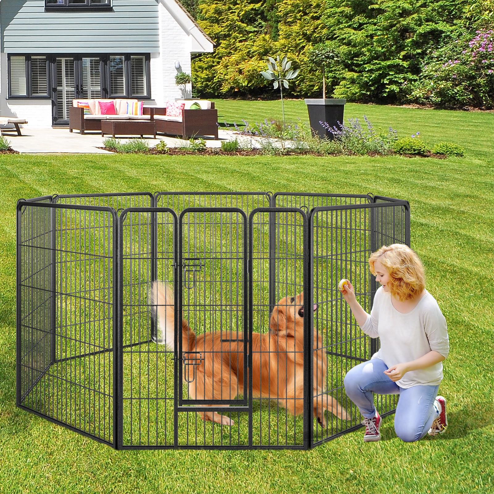 Giantex Dog Playpen Outdoor 40" H - 8/16 Panels Metal Pet Fence for Large Dogs, Heavy Duty Dog Pen Exercise Fence with Door 