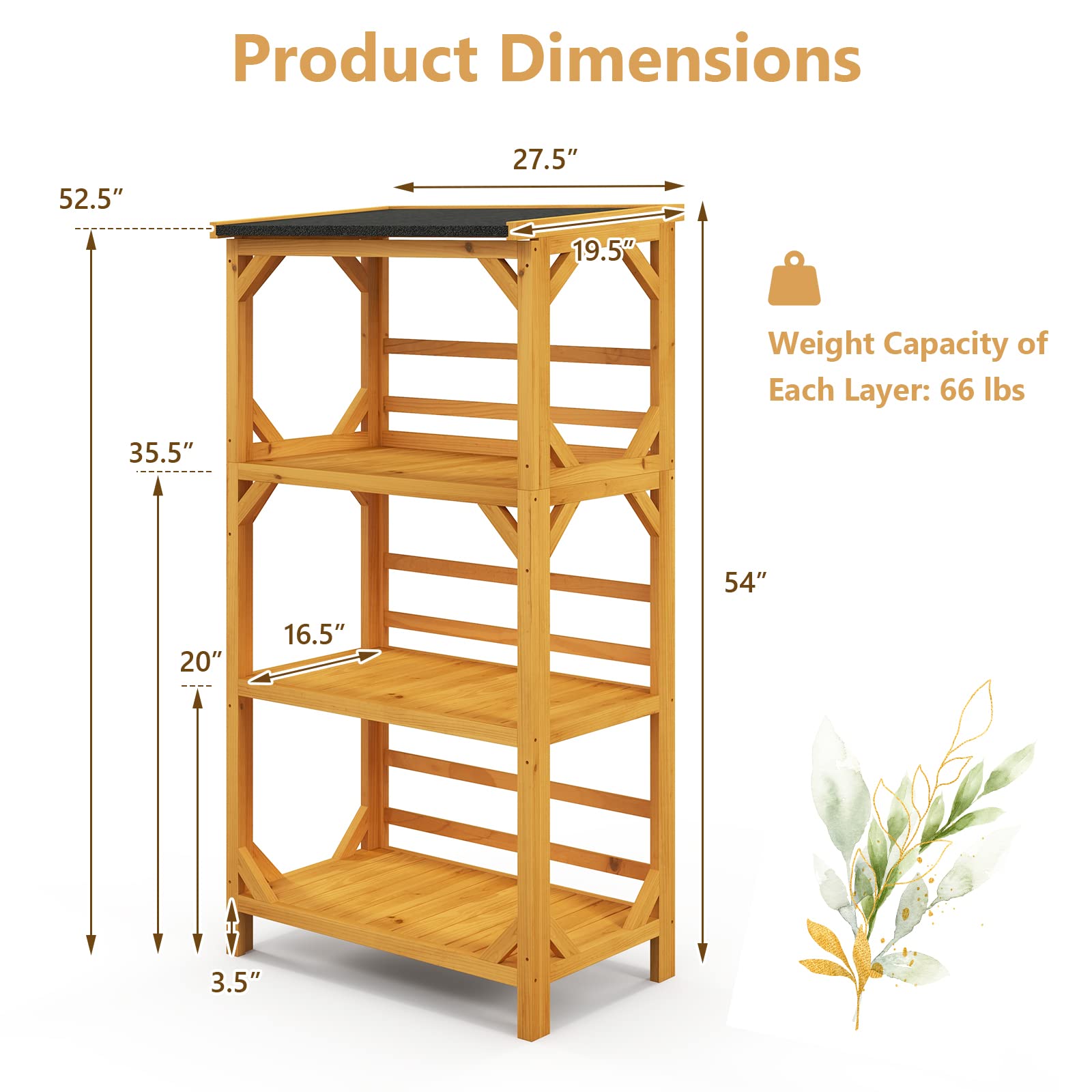 Giantex Plant Stand with Roof - 54'' Outdoor Storage Shelves, 3-Tier Wooden Plant Rack with Weatherproof Asphalt Roof 