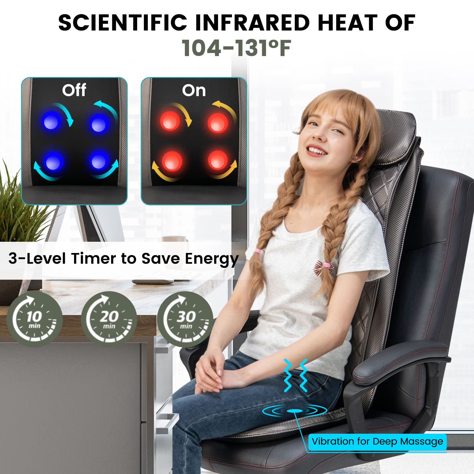 Giantex Back Massager Chair Pad - Massage Seat Cushion with Heat & Vibration 