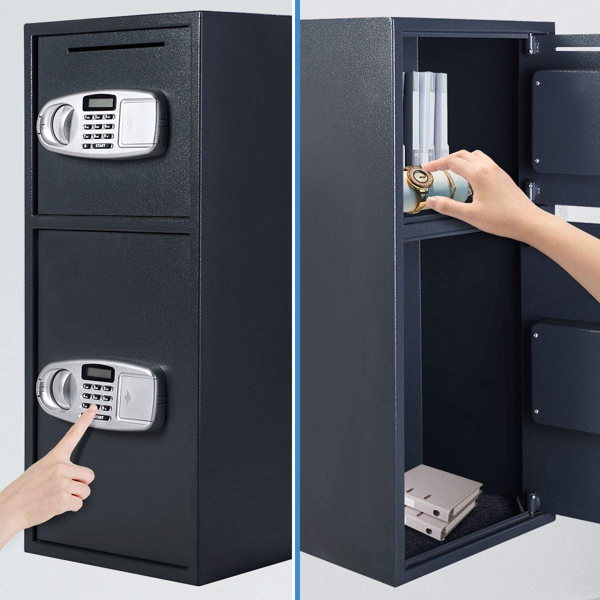 Safe Box Security Lock Box with Double Door and Keys, Gun Cash Valuable Storage 