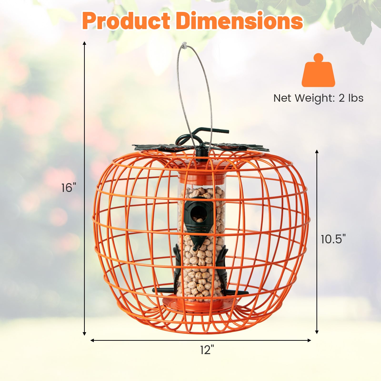 Giantex Bird Feeder, Hanging Wild Bird Feeders, Squirrel Proof Metal Frame, 4 Ports, 360° Feeding 