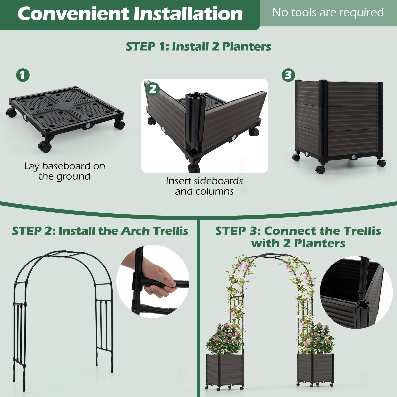 Giantex 79" Garden Arch with Trellis & 2 Planters