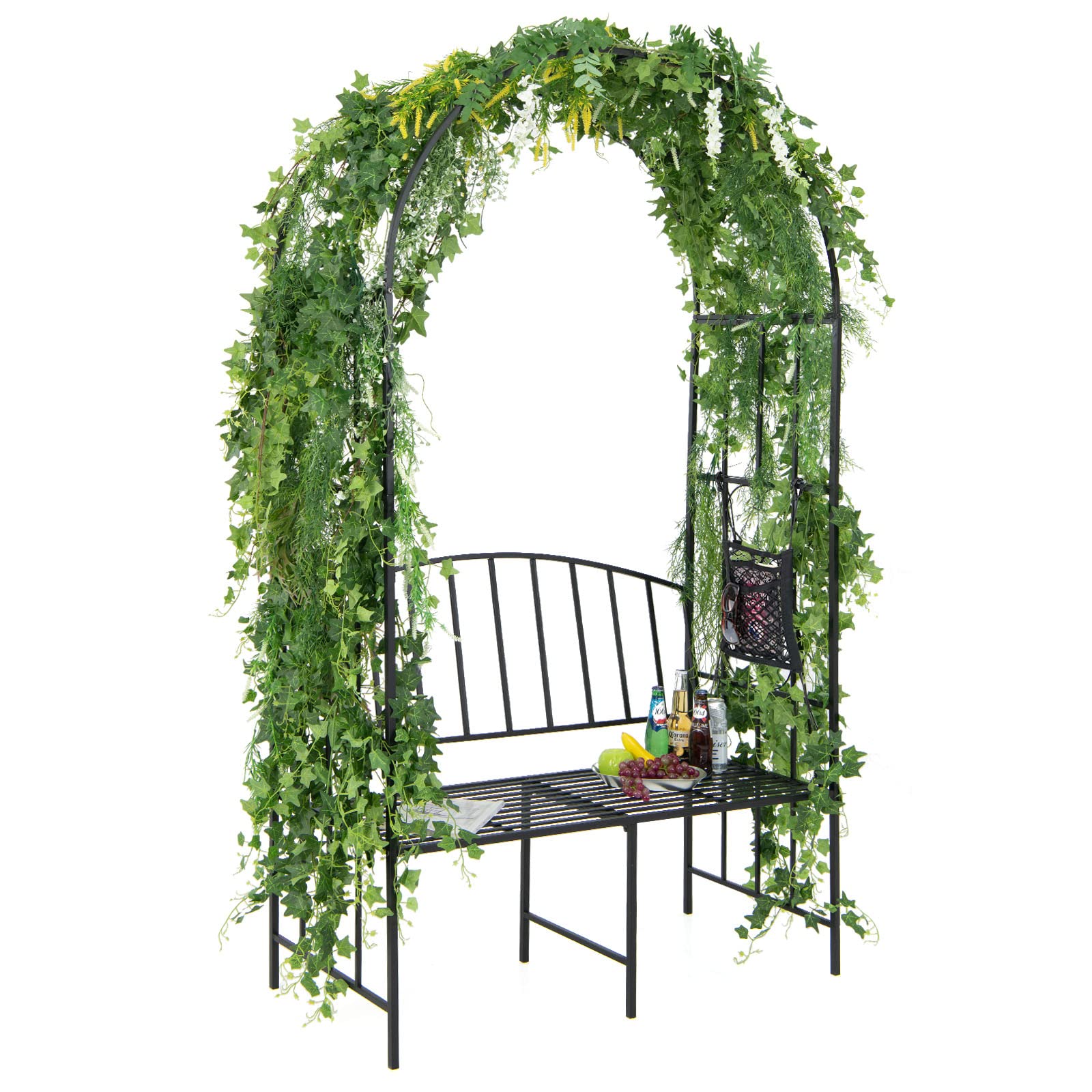 Giantex 81in Metal Garden Arch with Bench, Outdoor Garden Arbor Archway Trellis for Climbing Plants Vines 