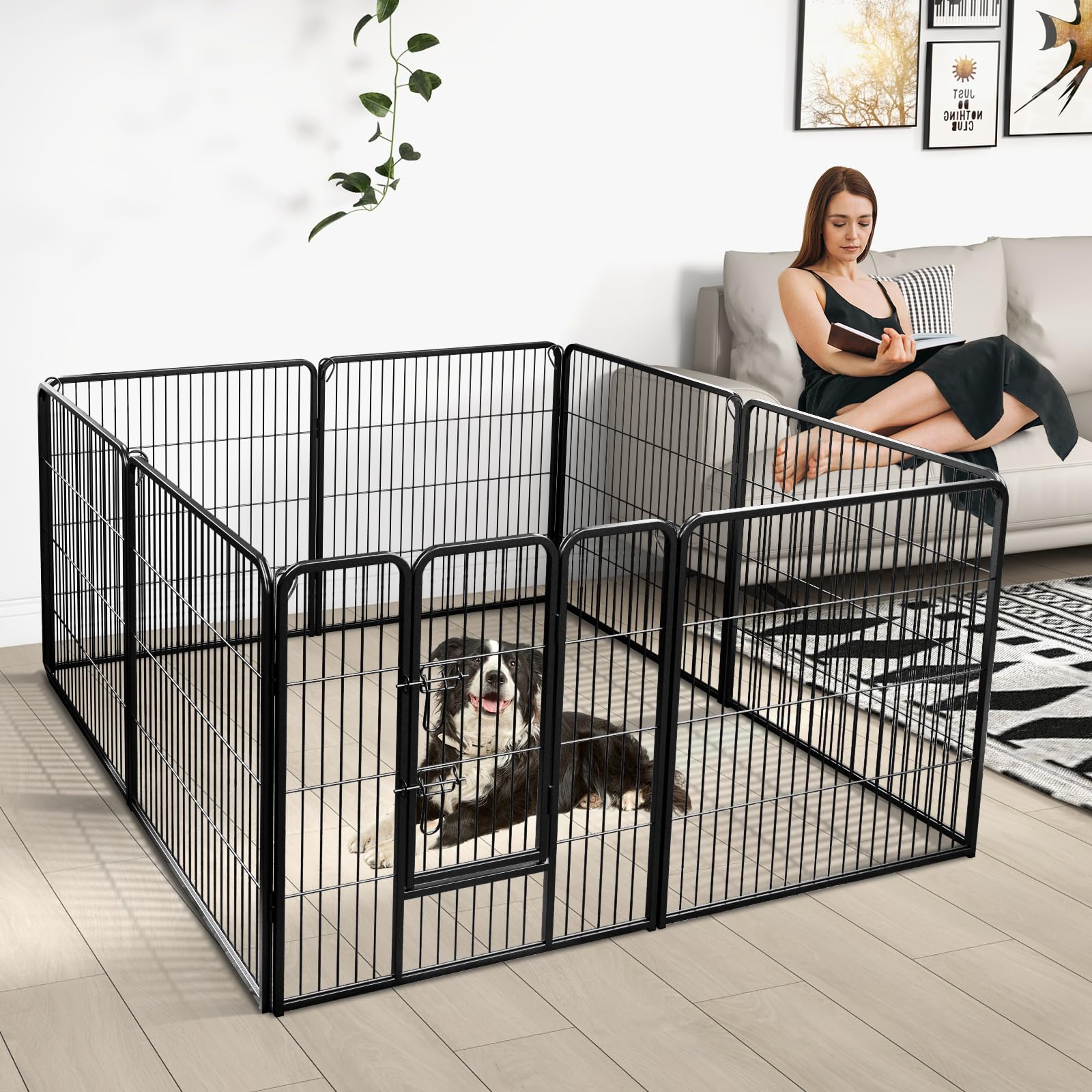 Giantex Dog Playpen Outdoor 32" H - 8/16 Panels Metal Pet Fence for Medium Dogs, Heavy Duty Dog Pen Exercise Fence with Door 