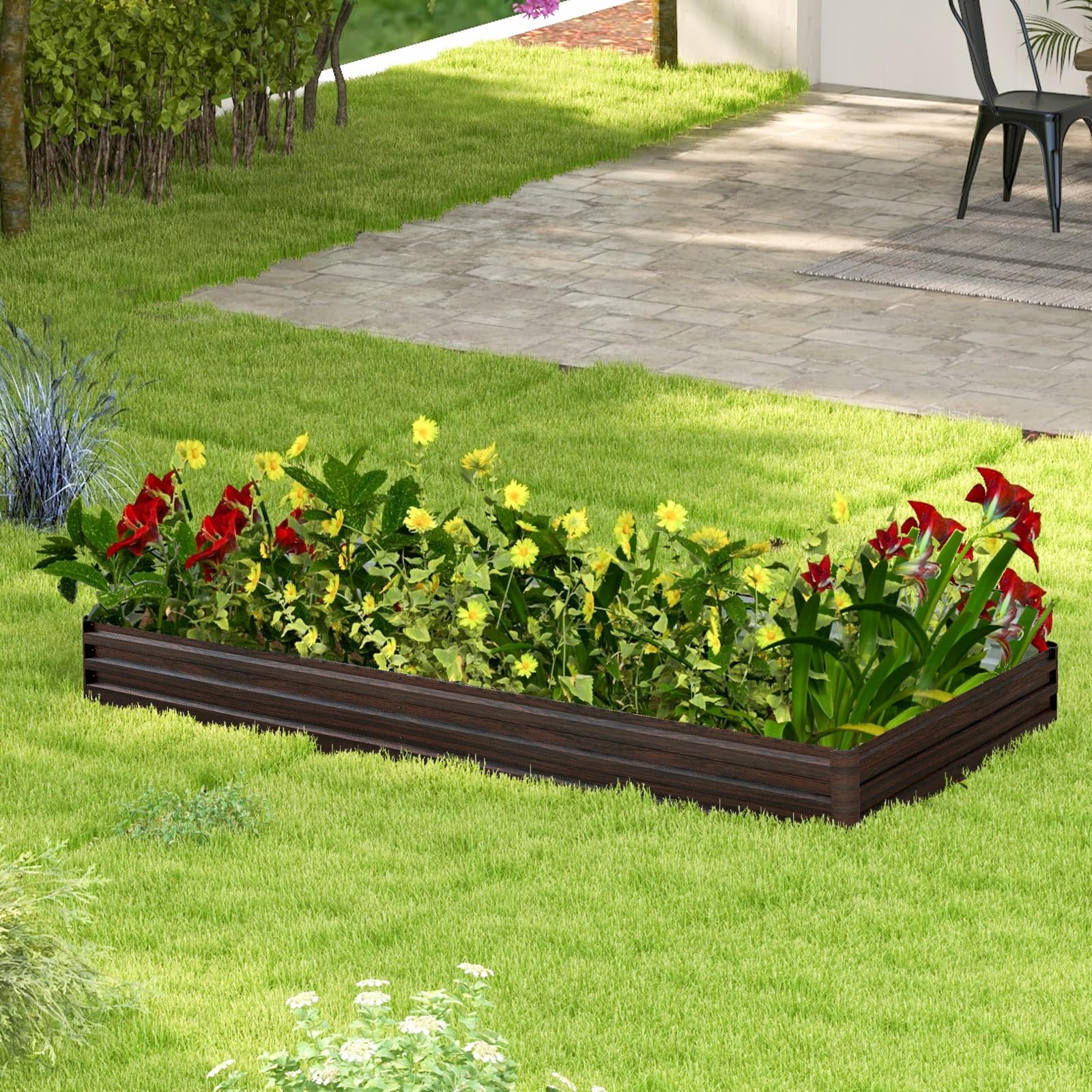 Giantex 8x4x1ft Metal Raised Garden Bed, Planter Box with Protective Edges 