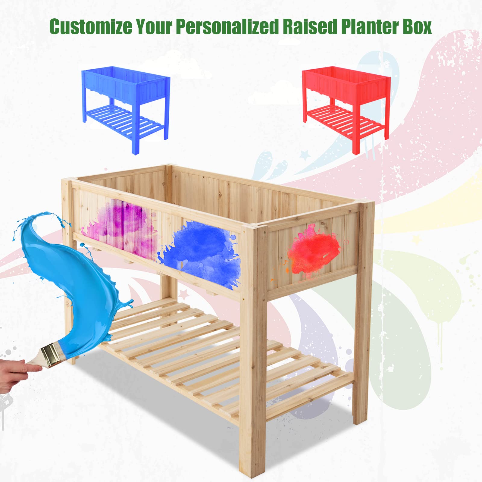 Giantex Raised Garden Bed, Wooden Planter, Black Liner 