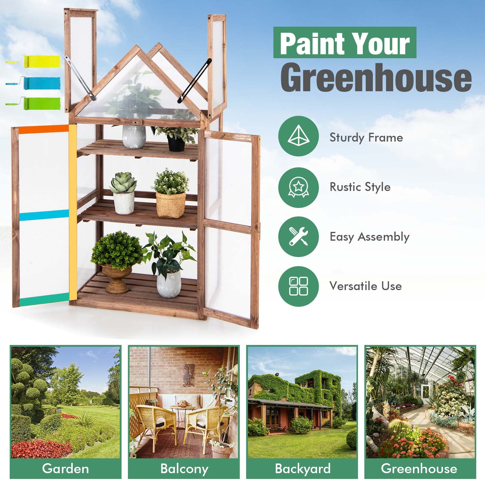 Giantex 3-Tier Garden Cold Frame, Portable Wooden Mini Greenhouse Storage Shelves 