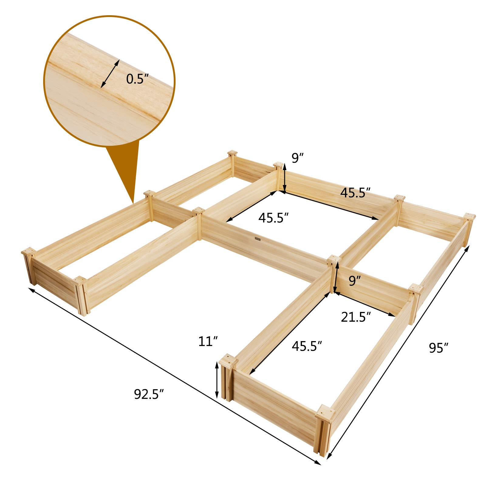 U-Shaped Raised Garden Bed (92.5" L x 95" W x 11" H)