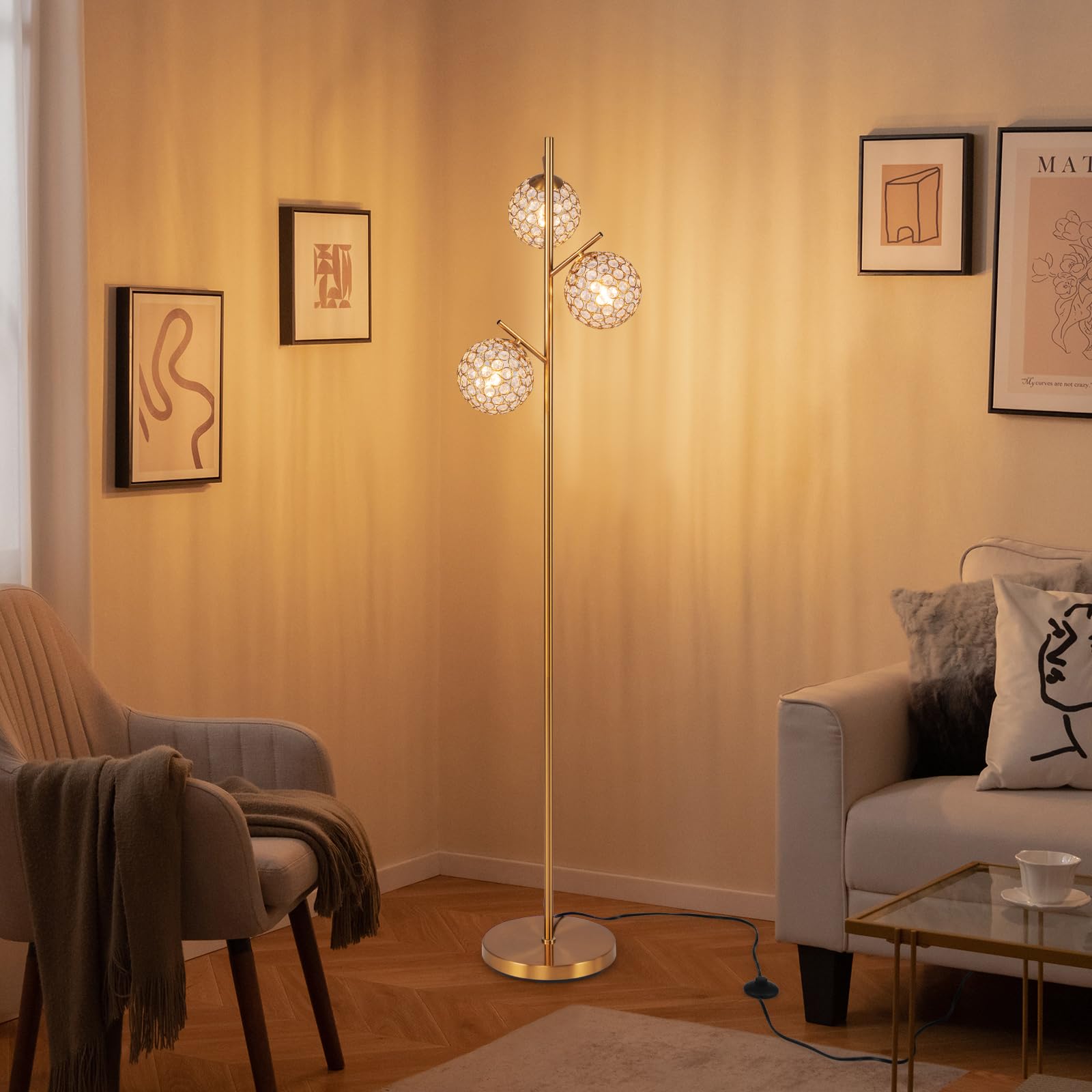 Giantex 3 Globe Floor Lamp - Mid Century Modern Floor Lamps for Living Room, Acrylic Lampshade 