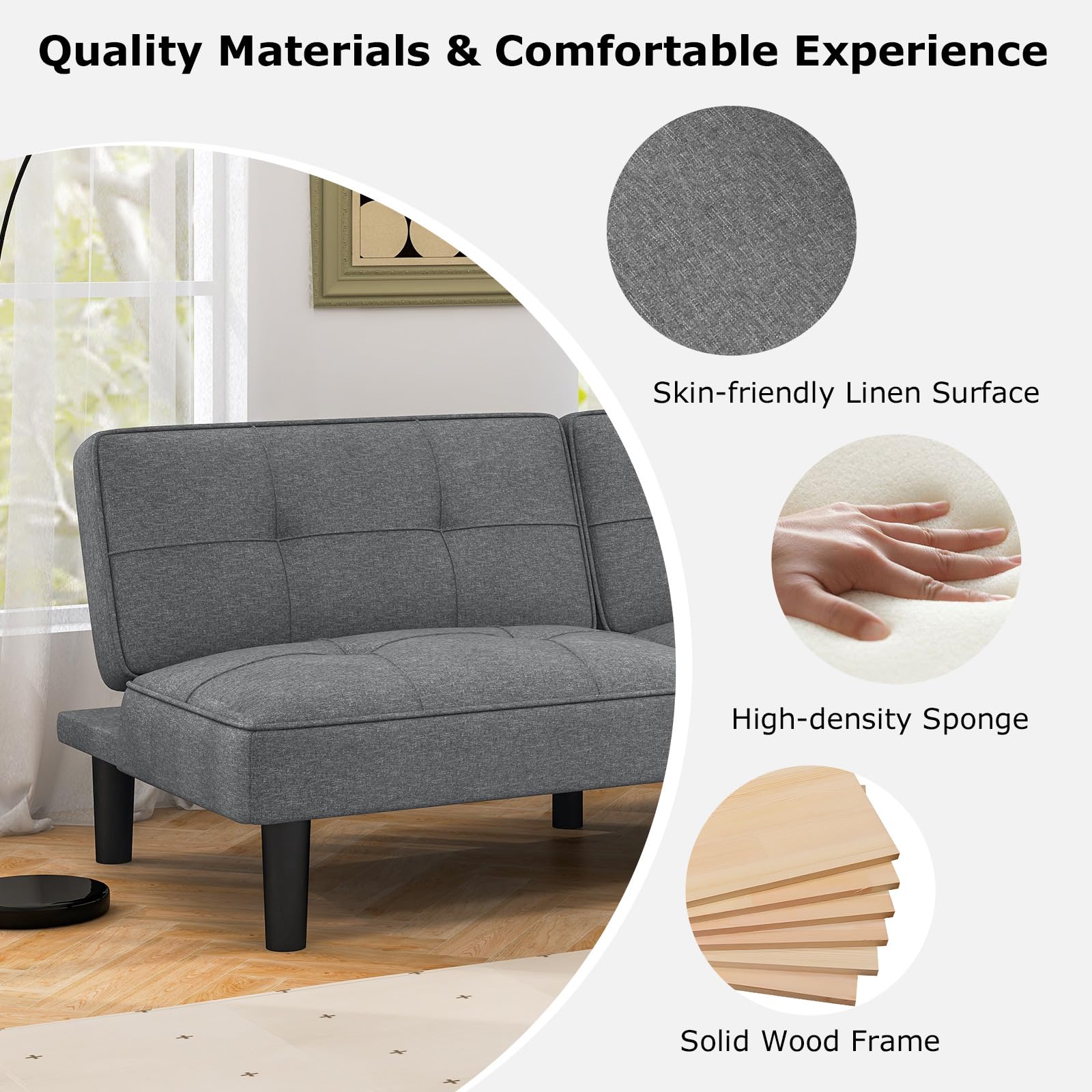 Giantex Convertible Futon Sofa Bed, Upholstered Folding Recliner 