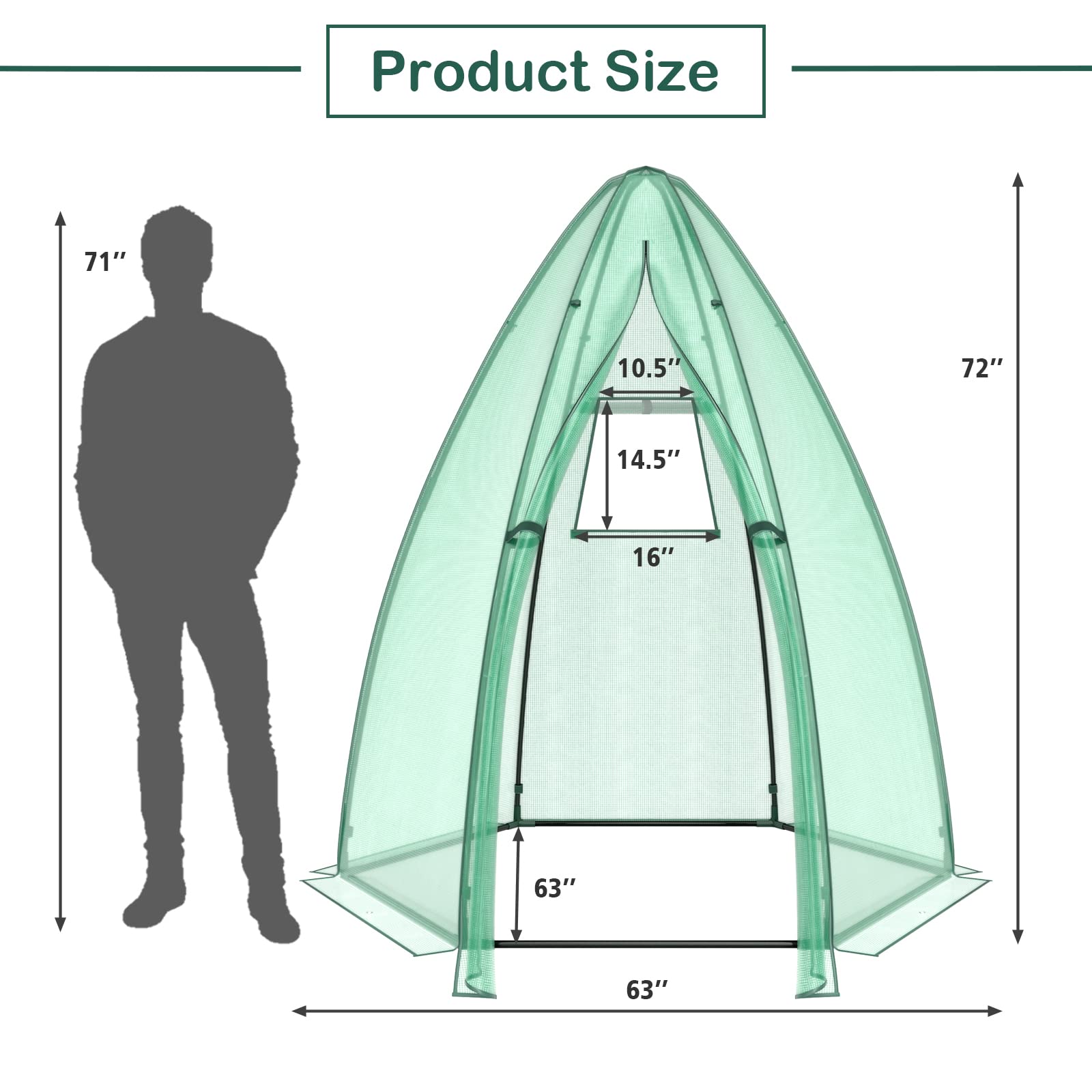 Giantex Portable Walk-in Greenhouse - 5.5’x5.5’x6’ PE Cover, Roll-up Zippered Door, Window 