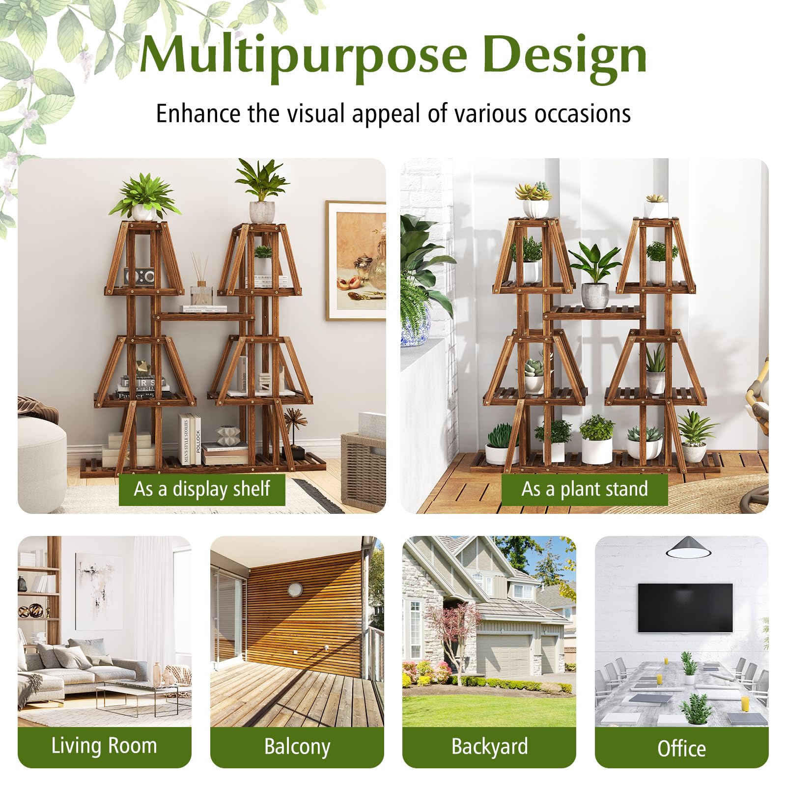 Giantex Wood Plant Stand, 5-Tier 10 Potted Trapezoid Plant Holder Rack for Multiple Plants 
