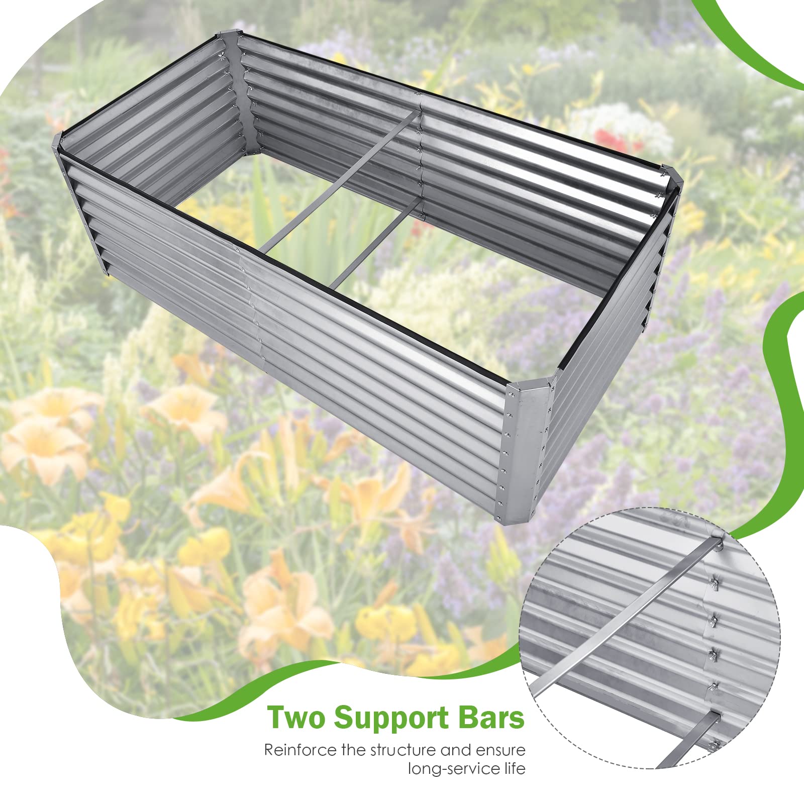 Giantex 6x3x2ft Steel Planter Raised Bed, Protective Edges, 4 Ground Stakes, Vegetables, Flowers Fruit Herb 