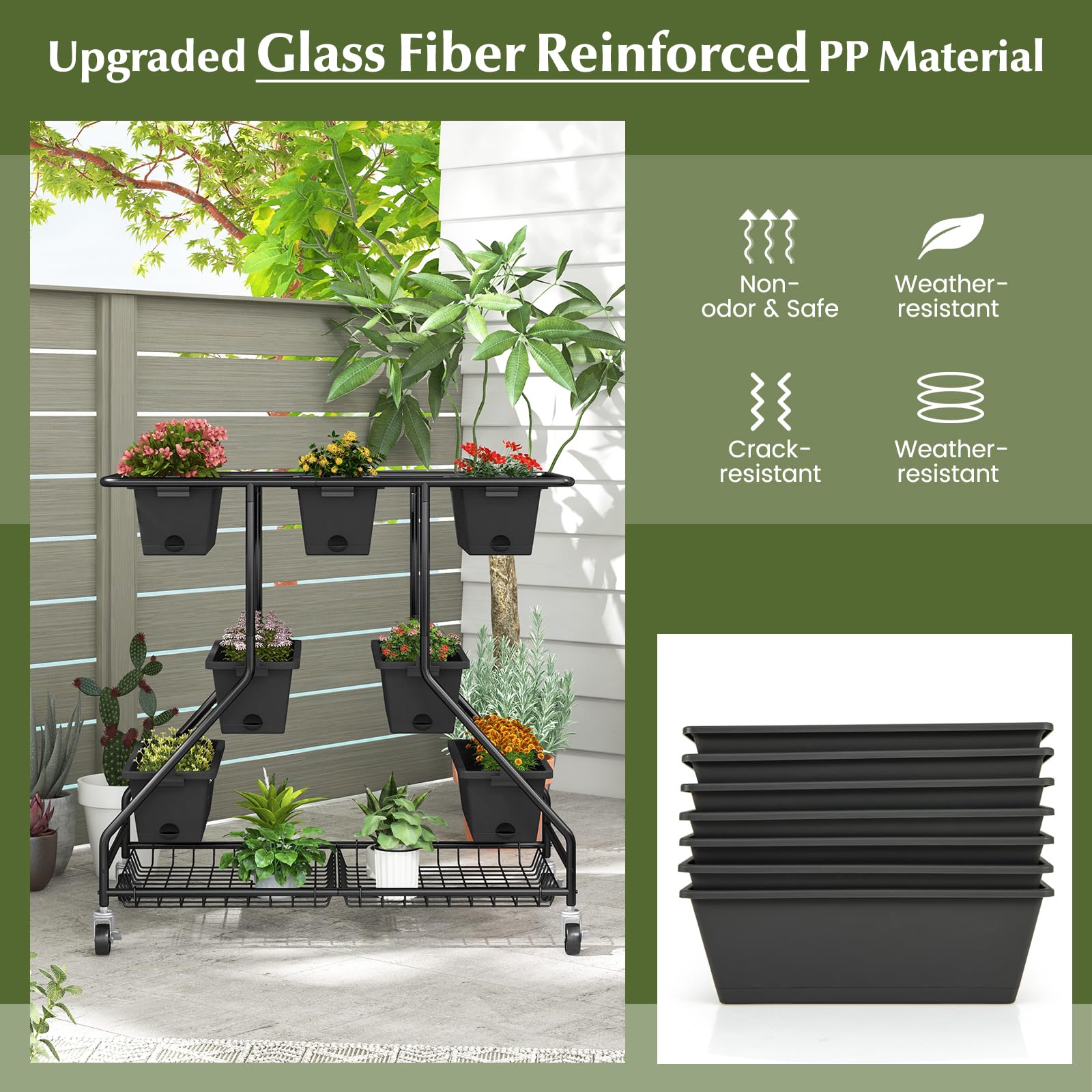Giantex Rolling Raised Garden Bed w/ 7 Planter Boxes, Storage Baskets, Drainage Holes 