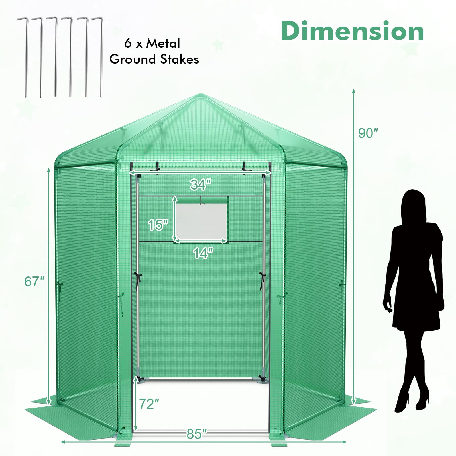 Giantex 7 x 6 x 7.5 FT Greenhouse, Large Hexagonal Walk in Greenhouse Outdoor with Heavy-Duty Metal Frame 