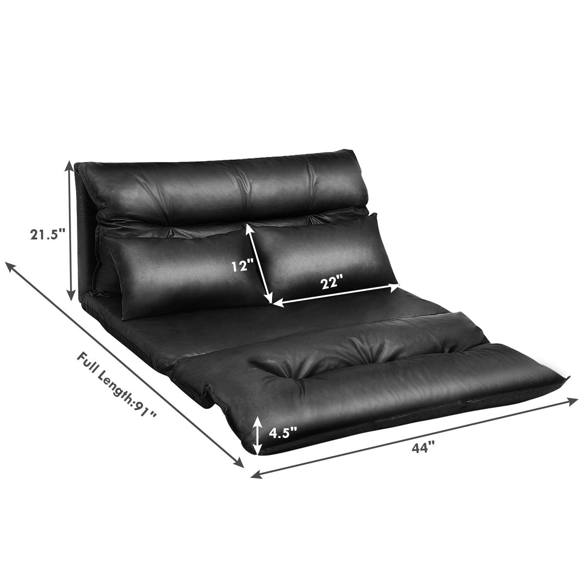 Giantex Floor Sofa PU Leather Leisure Bed Video Gaming Sofa with Two Pillows, Black 