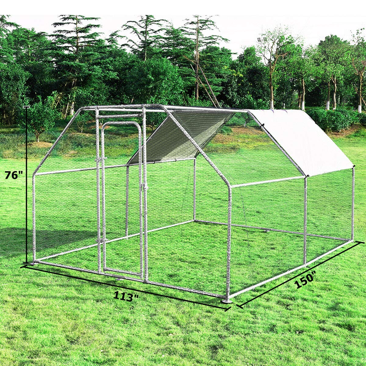 Large Metal Chicken Coop Walk-in Chicken Coops Hen Run House Shade Cage with Waterproof and Anti-Ultraviolet Cover for Outdoor Backyard 