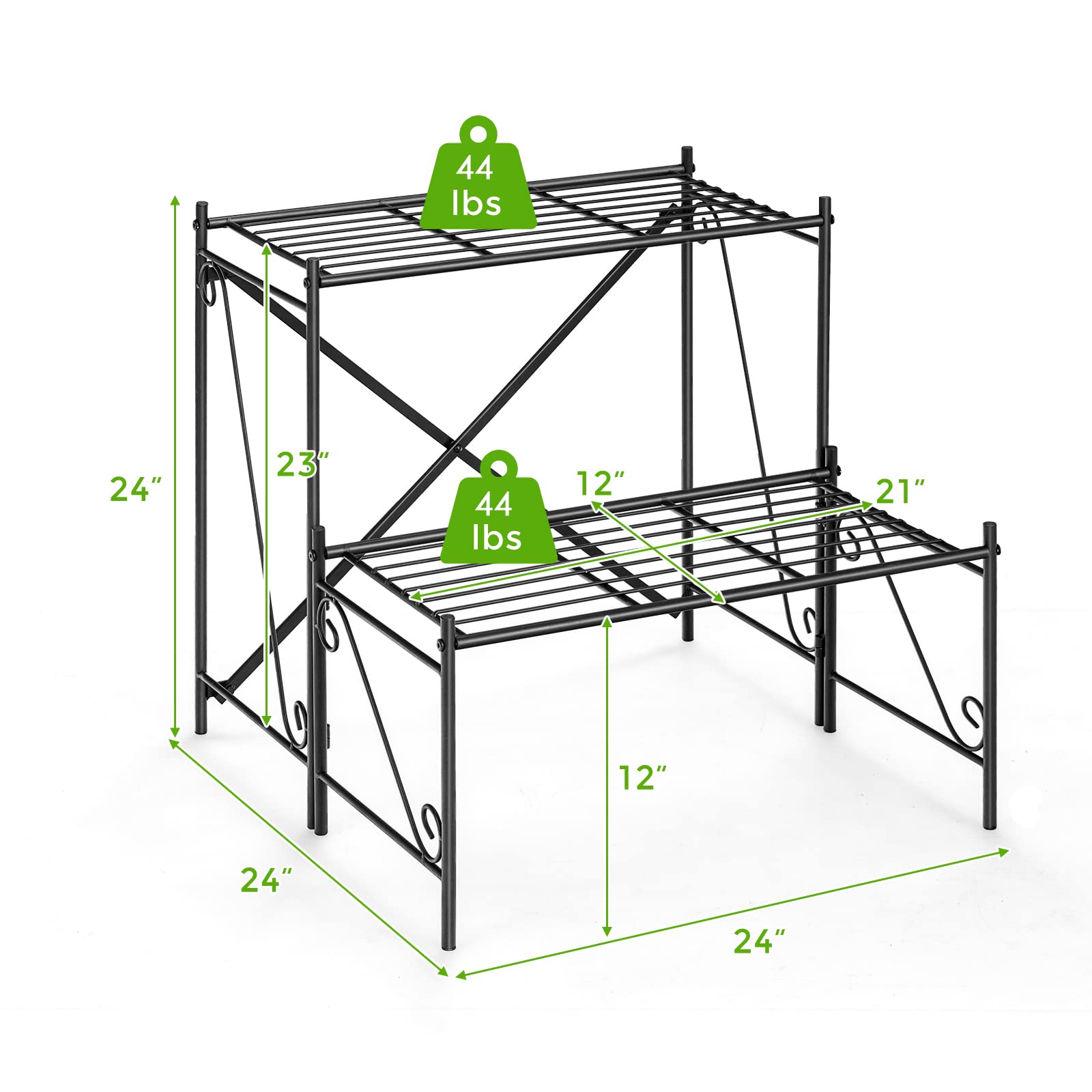 Giantex 2 Tier Stair Style Metal Plant Stand, Flower Pot Display Holder with Widened Grid Rack 