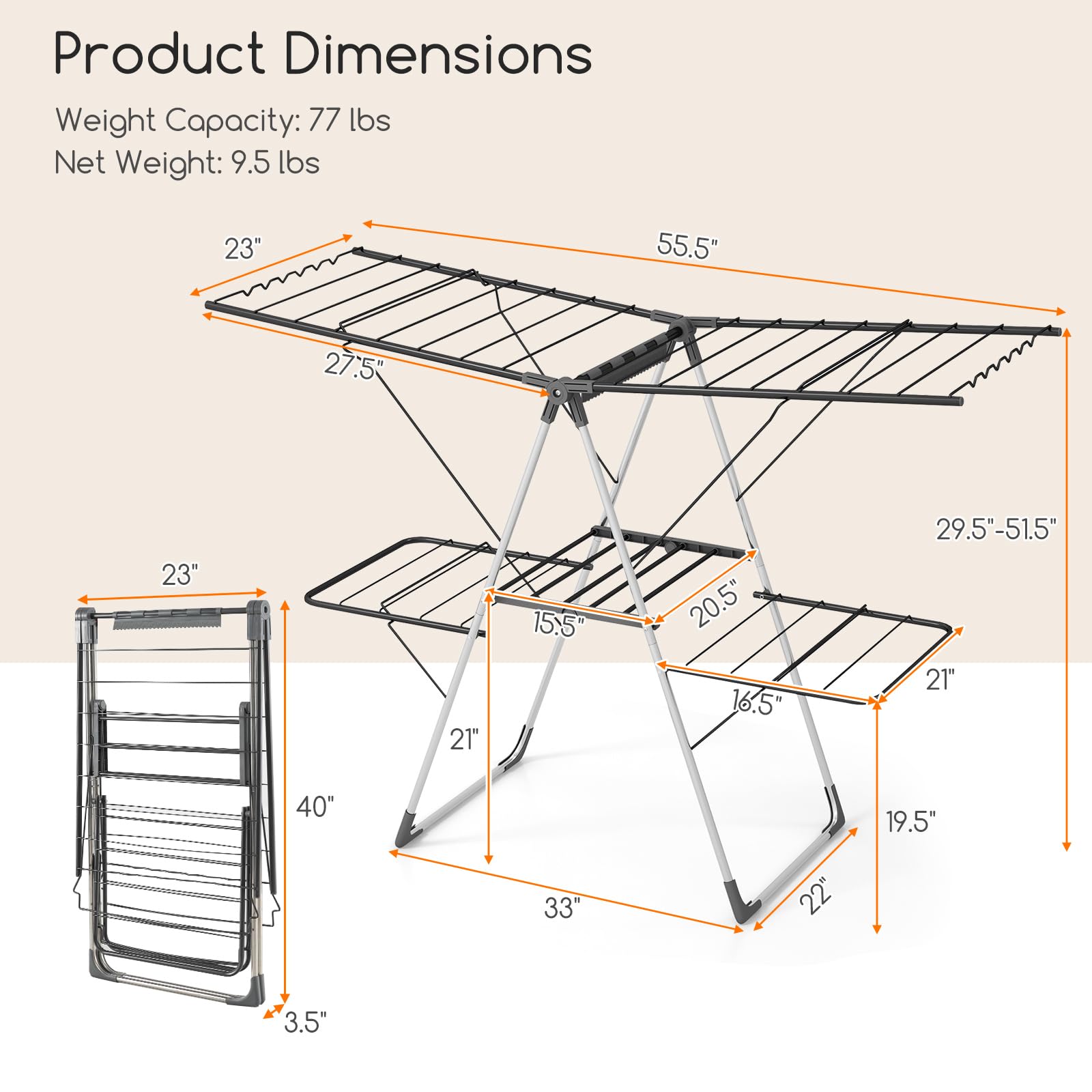 Giantex Clothes Drying Rack, Foldable Laundry Drying Rack with 33 Drying Rails