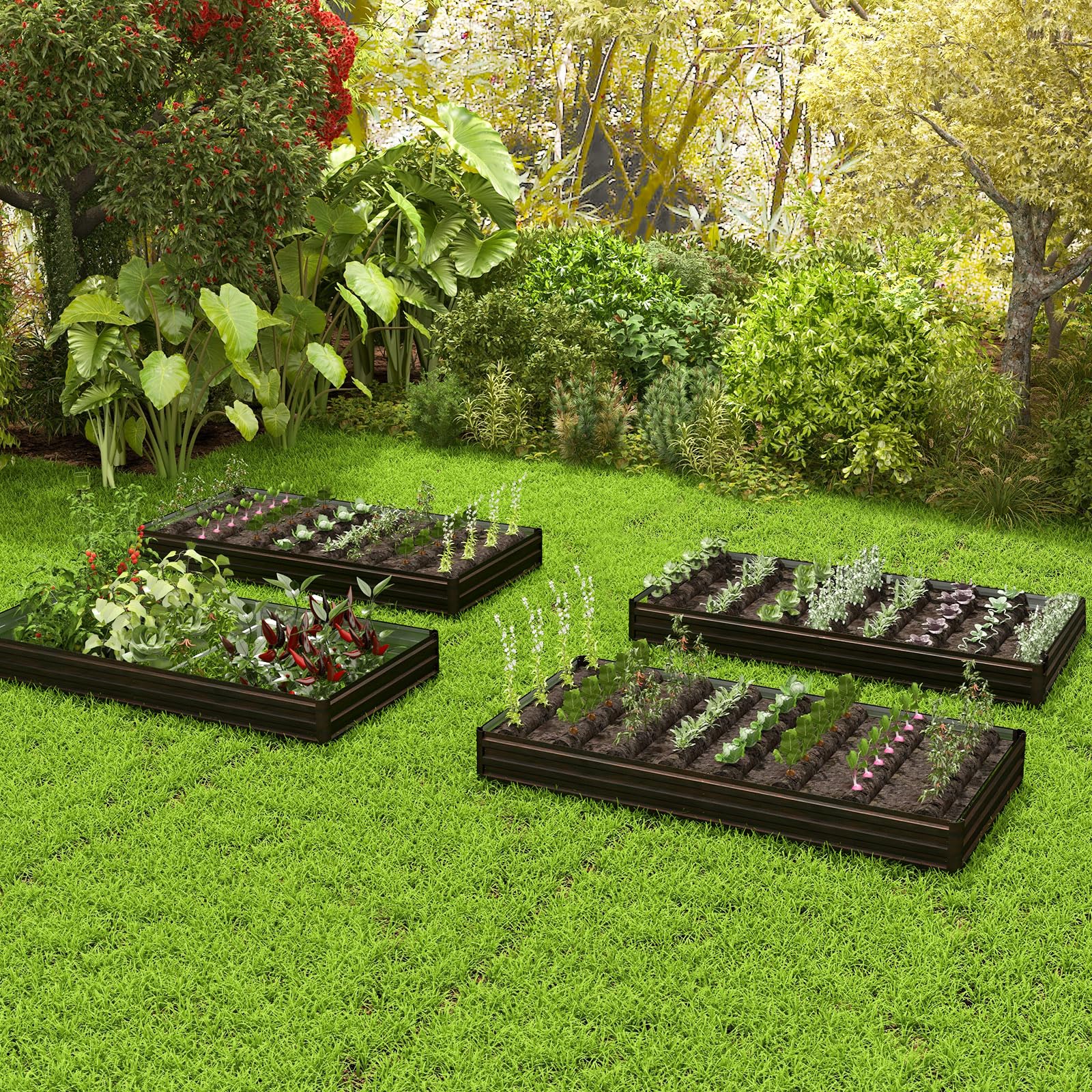 Giantex 8x4x1ft Metal Raised Garden Bed, Planter Box with Protective Edges 