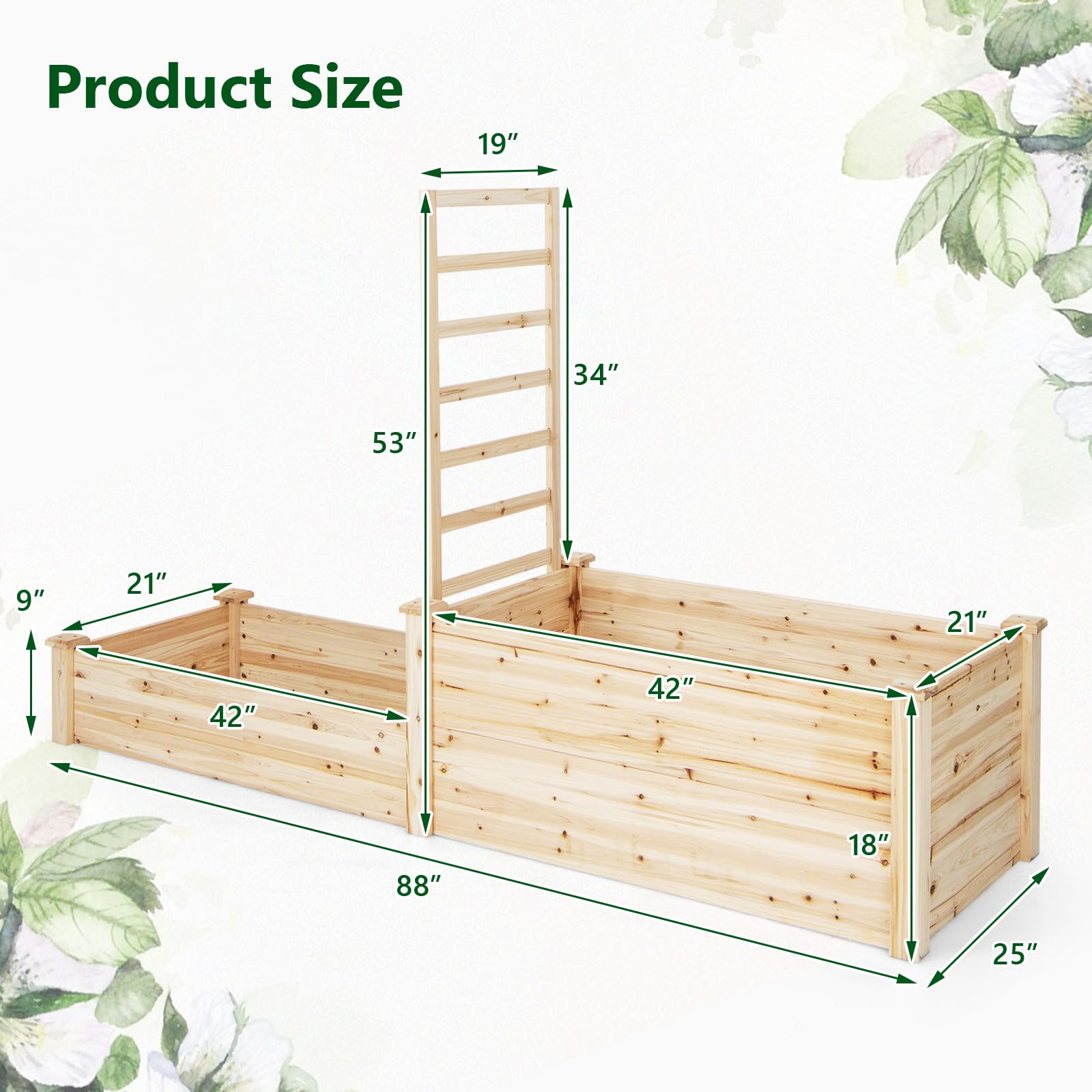 Giantex Raised Garden Bed with Trellis, Set of 2 Wood Shallow & Deep Planter Box for Climbing Plants 