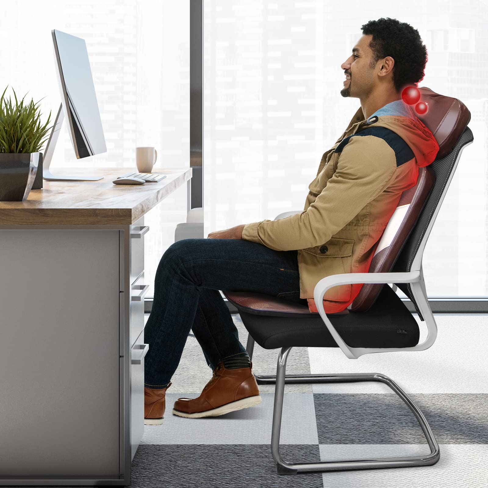 Giantex Back Massager Chair Pad - Chair Massager with Adjustable Neck Pillow, 3 Speeds & 3-Level Timer, Brown 