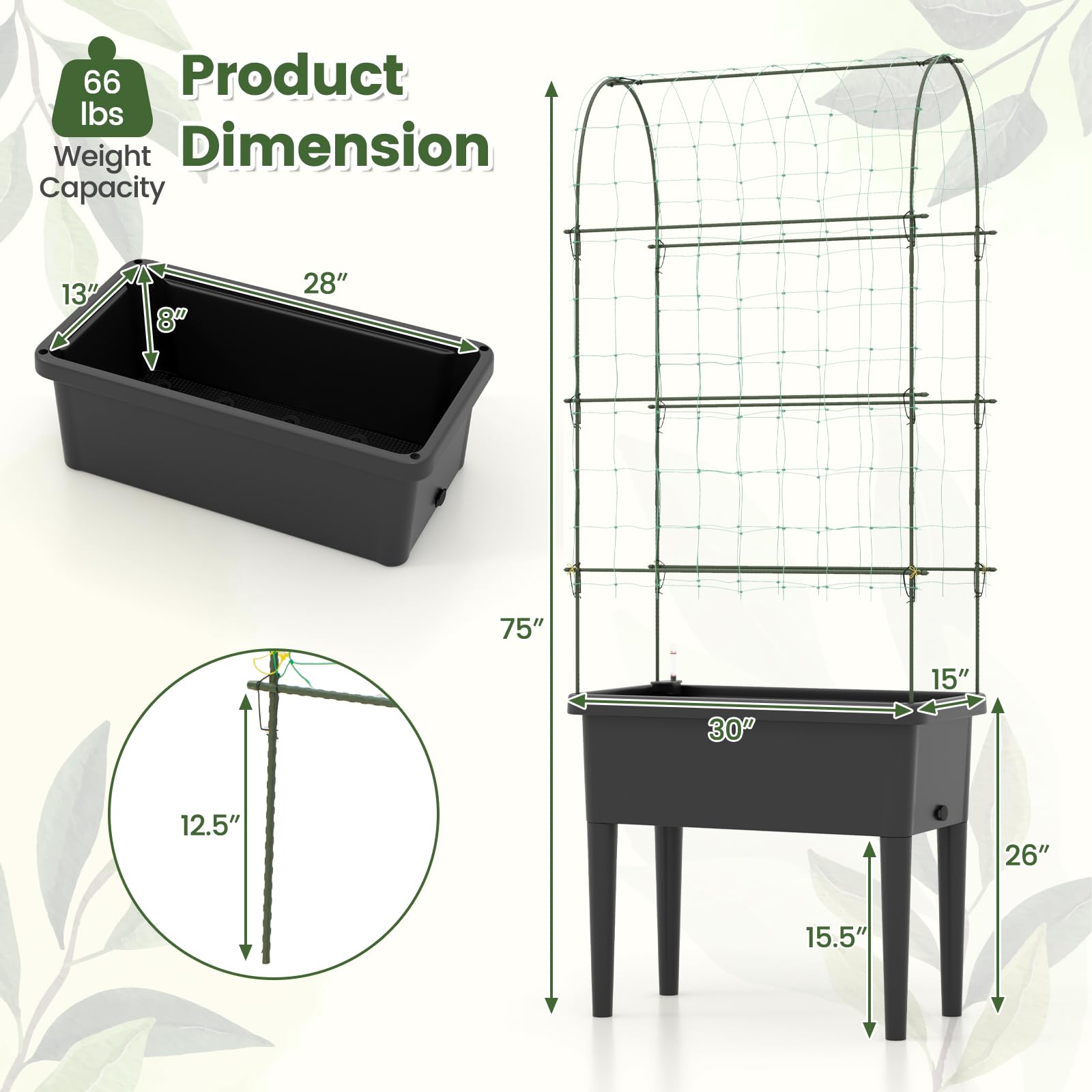 Giantex Raised Garden Bed with Climbing Trellis, Self-Watering Elevated Planter 