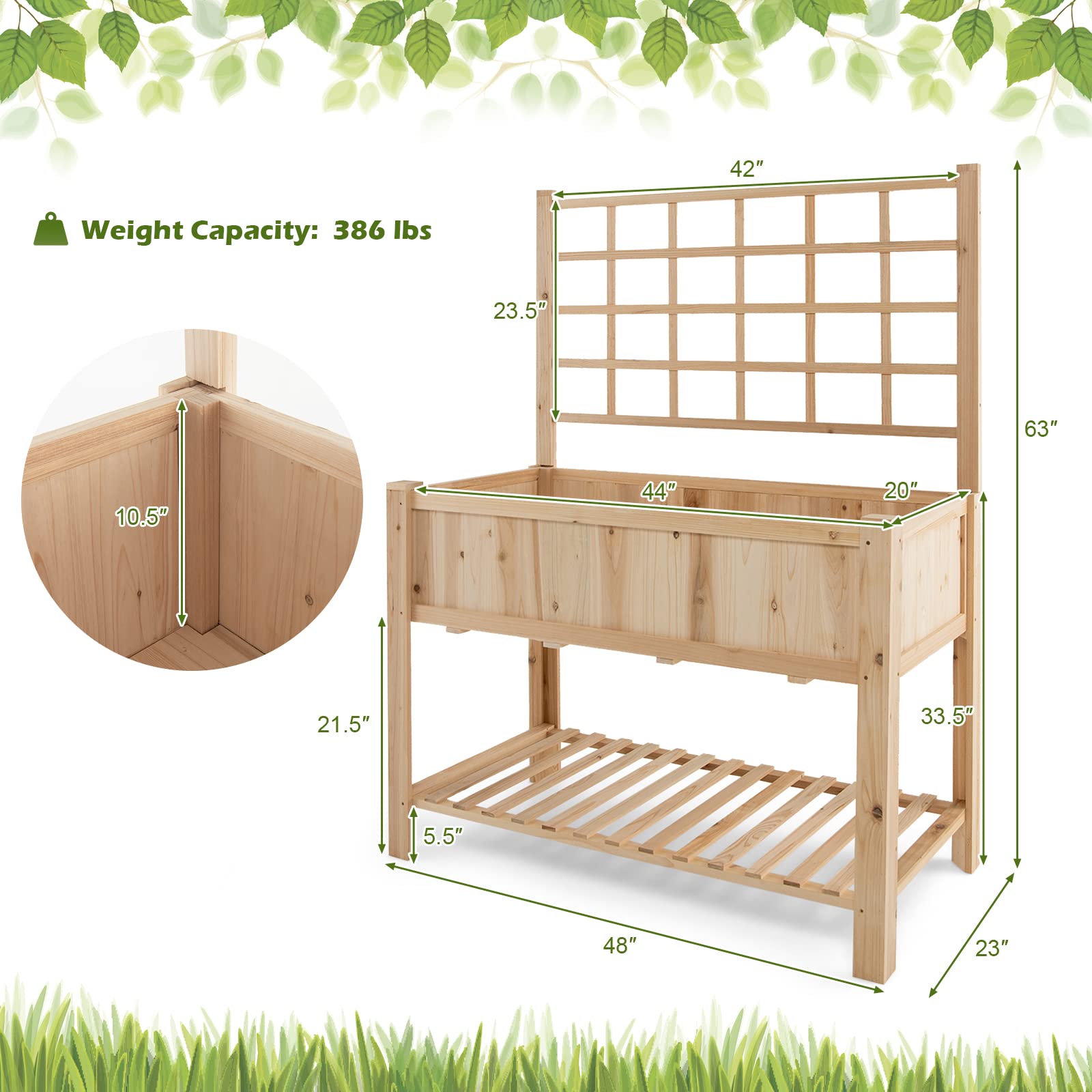 Giantex Wood Planter with Trellis, Standing Raised Garden Bed 
