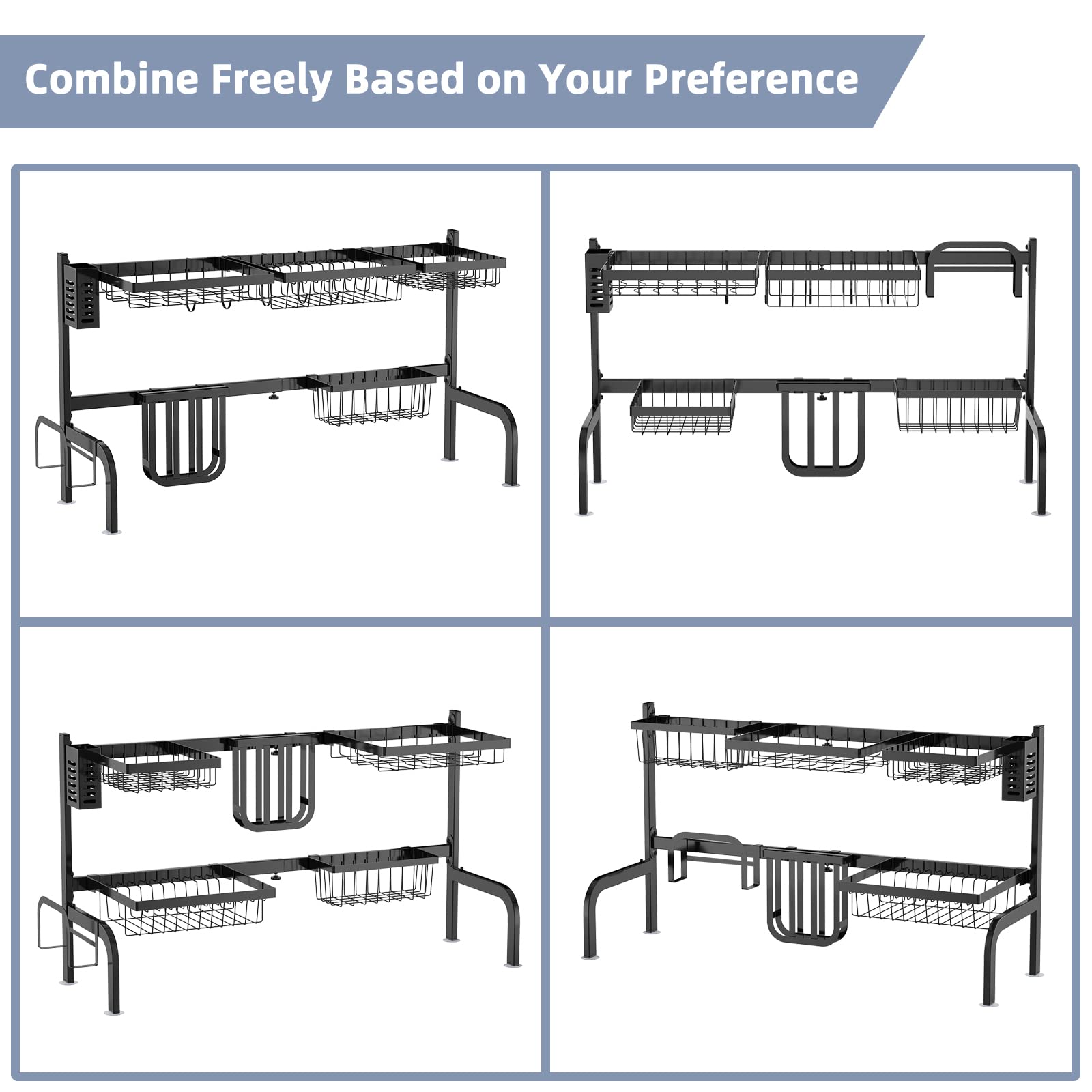 Giantex Over Sink Dish Drying Rack, 2-Tier Dish Drainer with Adjustable Length 21"-39" (Black) 
