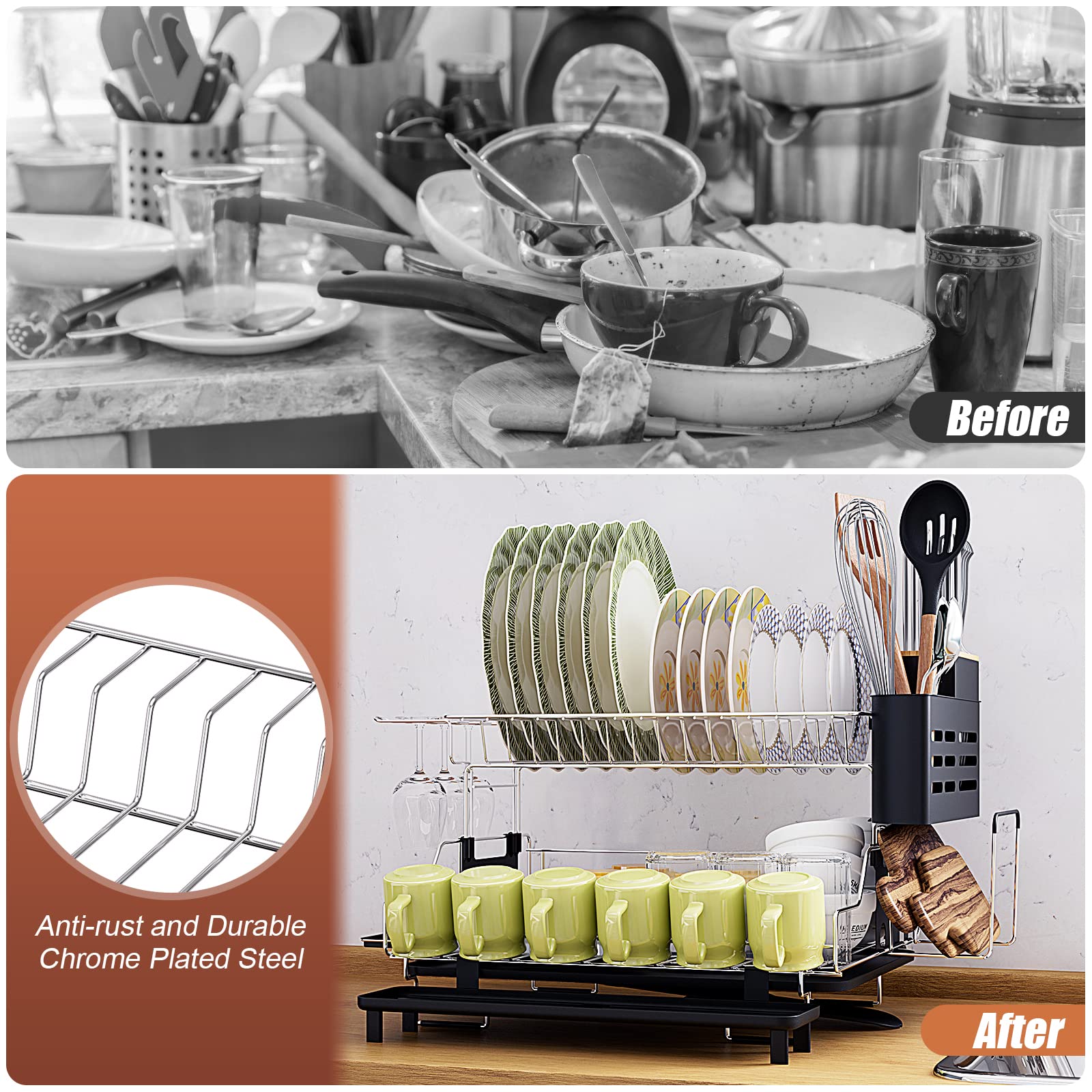 Giantex Large Dish Drying Rack and Drainboard Set 